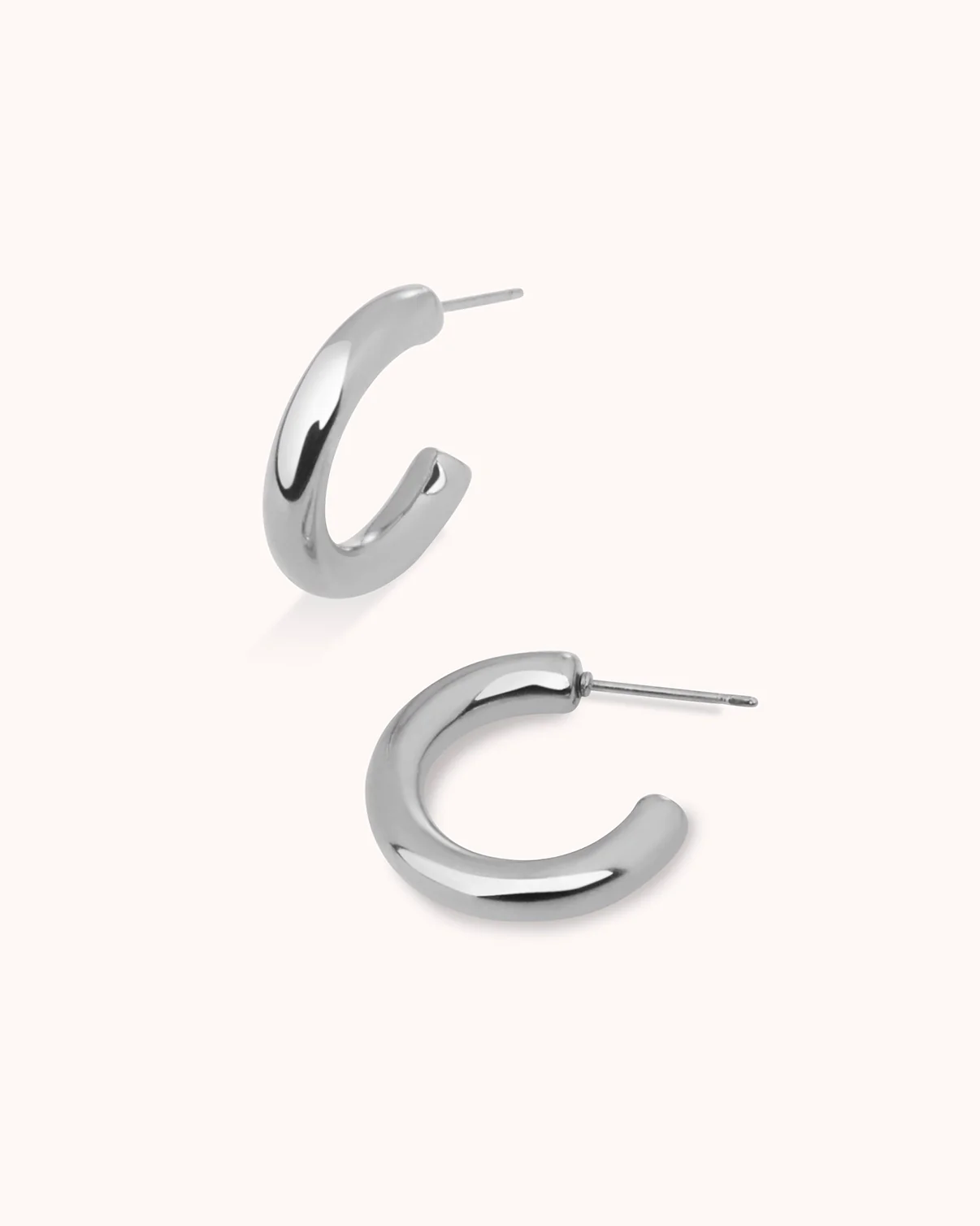 Small Thick Hoop Earrings in Silver - Image 3