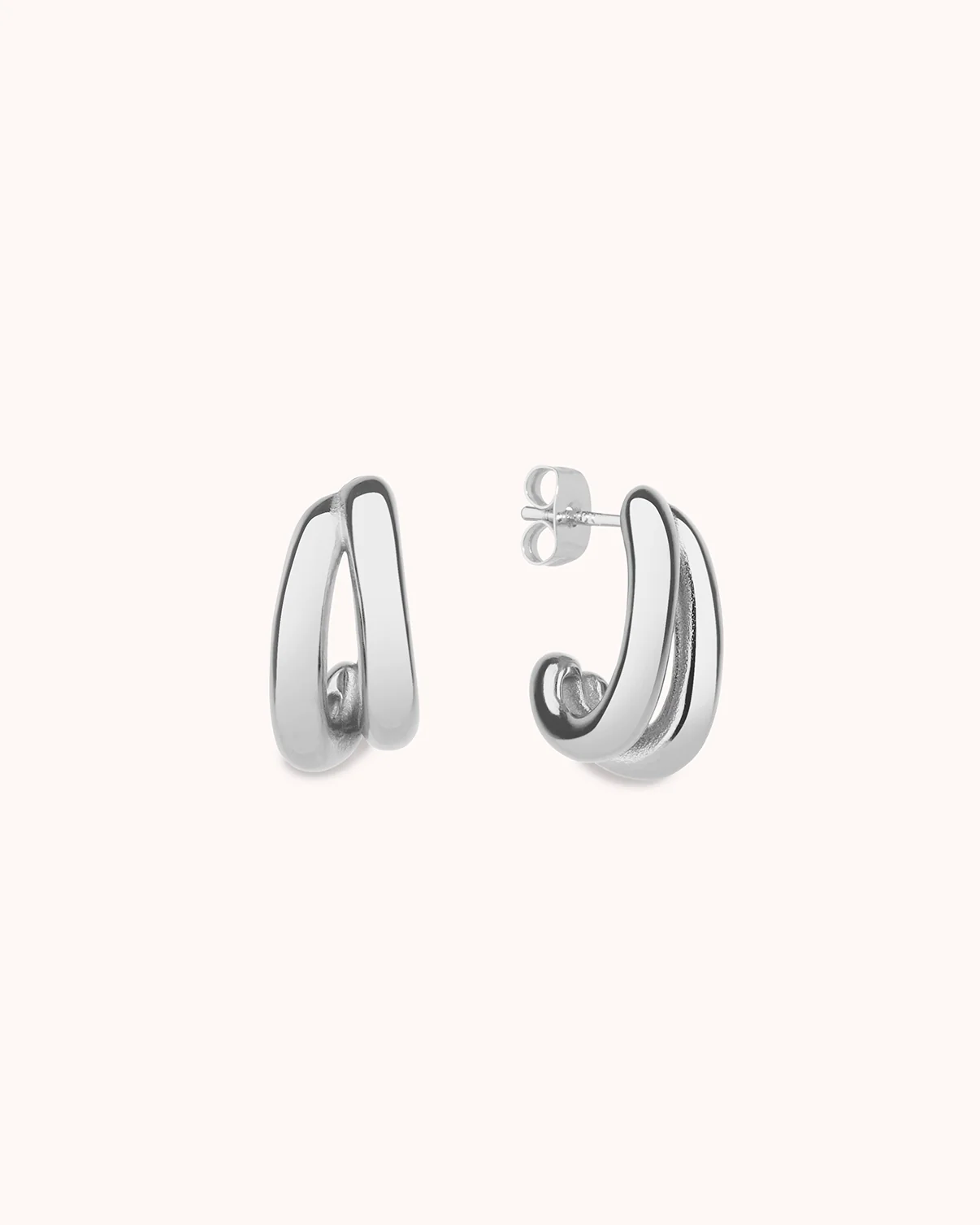 Waterproof Double-Lined Stud Earrings in Silver