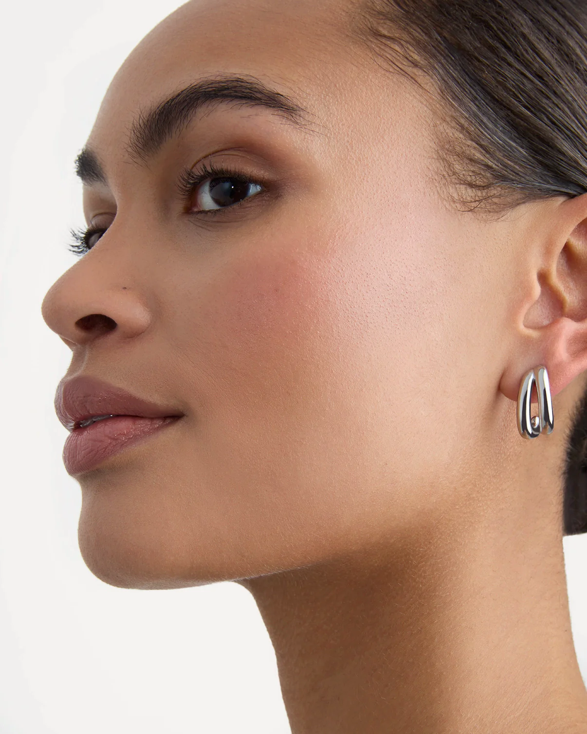 Waterproof Double-Lined Stud Earrings in Silver - Image 2