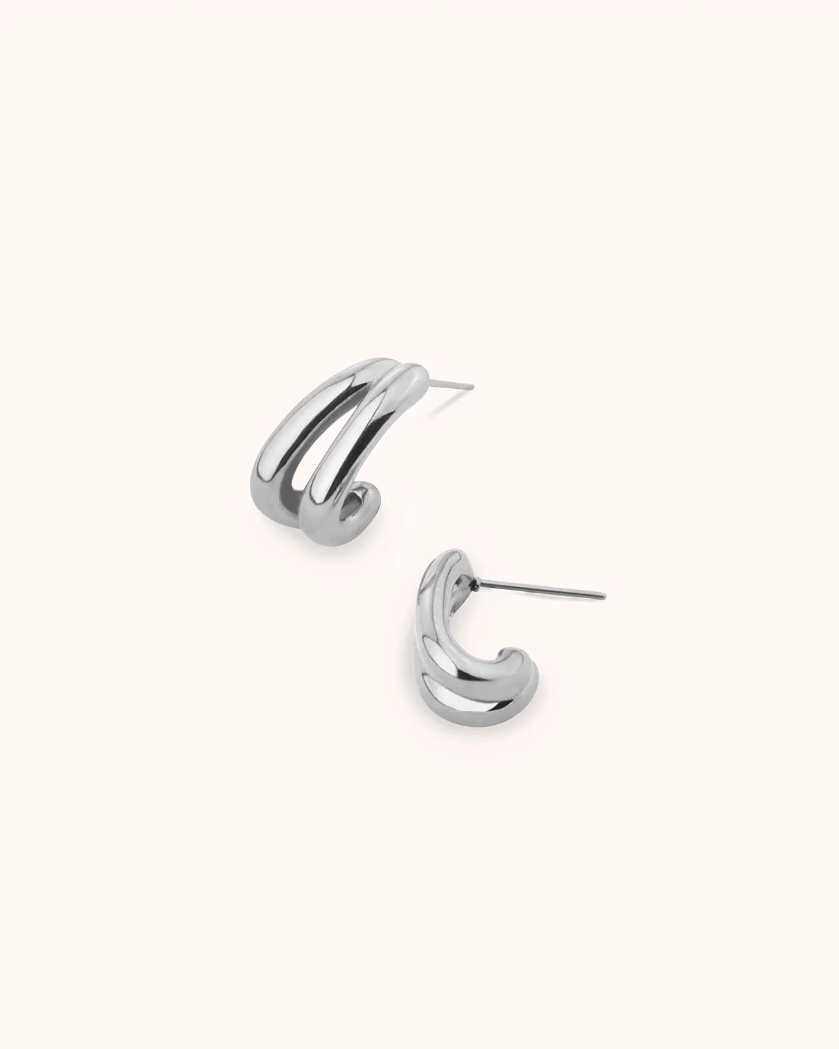 Waterproof Double-Lined Stud Earrings in Silver - Image 3