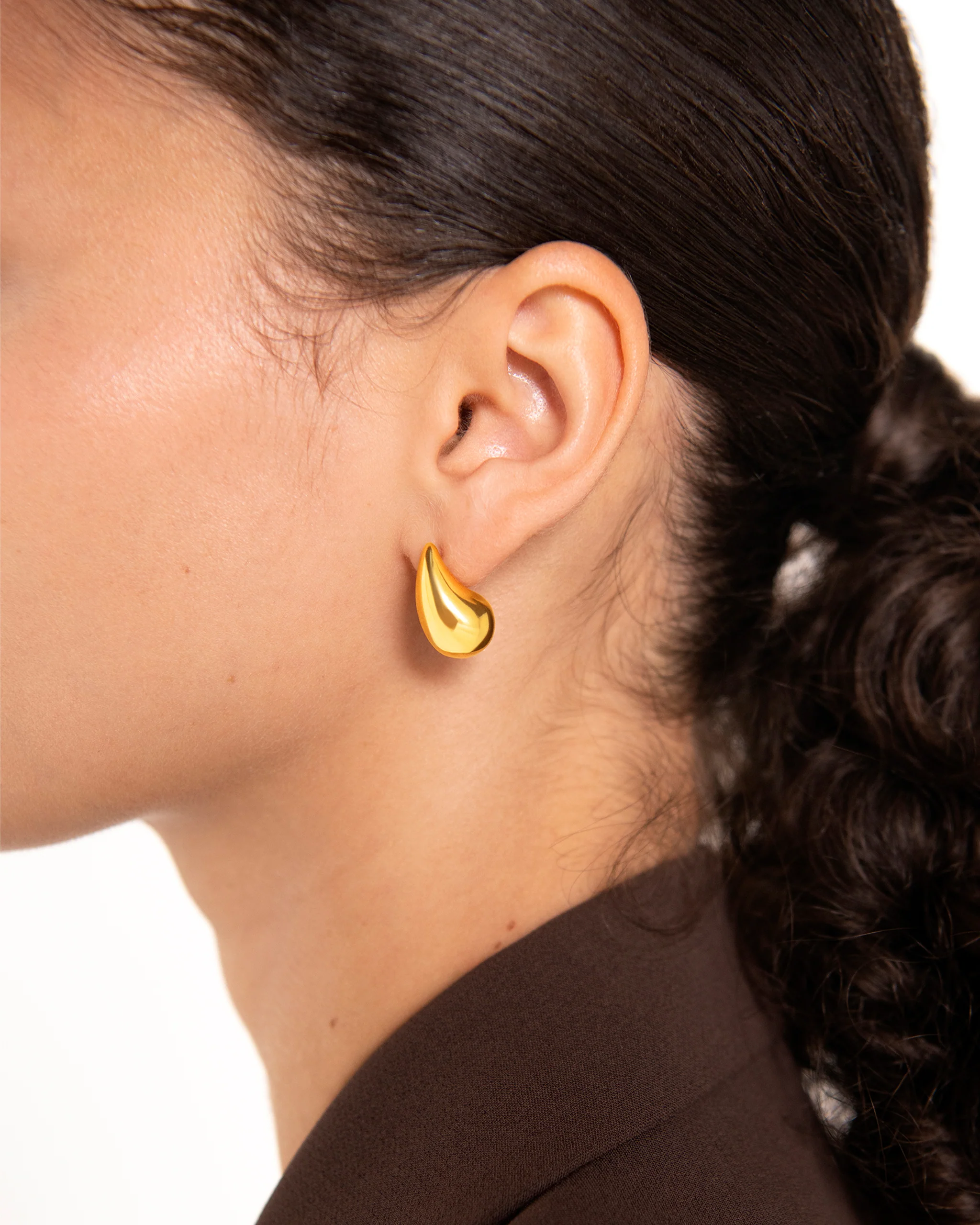 Waterproof Medium Droplet Studs in Gold - Image 2