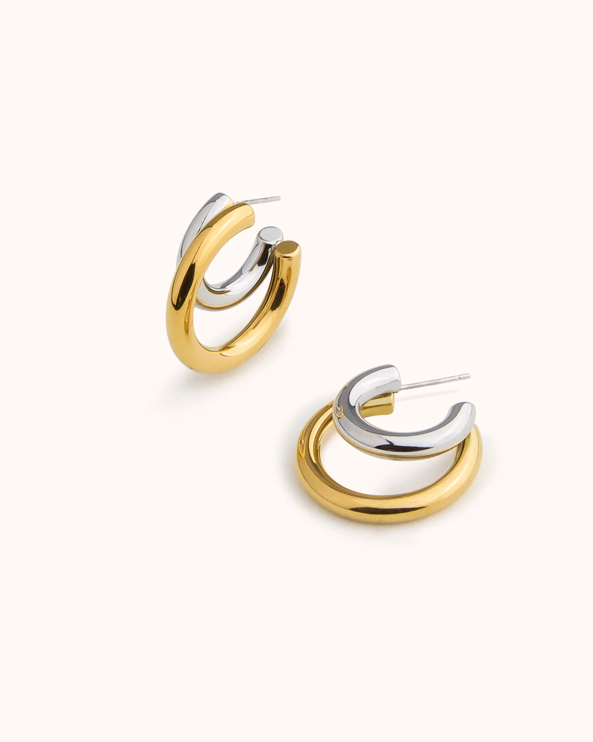 Waterproof Mixed Metal Double Hoops - Image 3