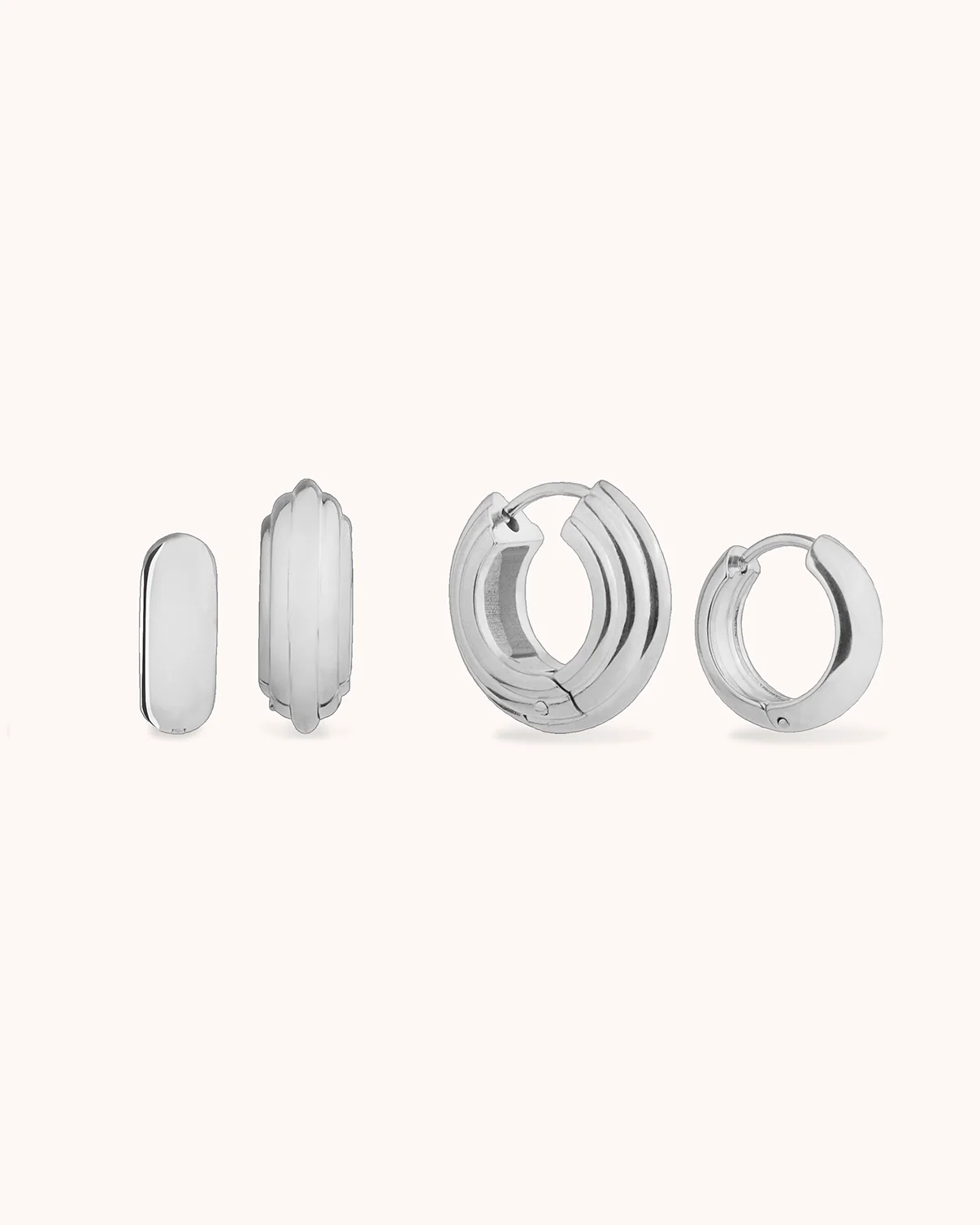 Smooth & Layered Hoop Earrings in Silver