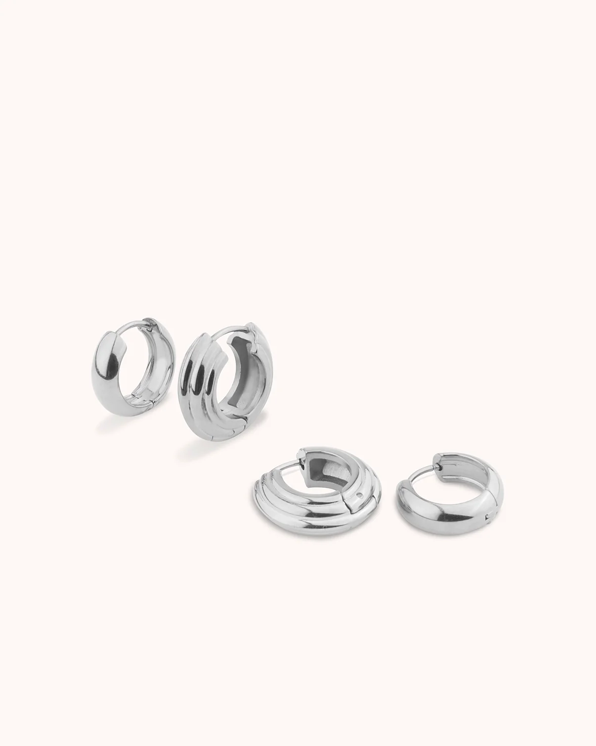 Smooth & Layered Hoop Earrings in Silver - Image 3