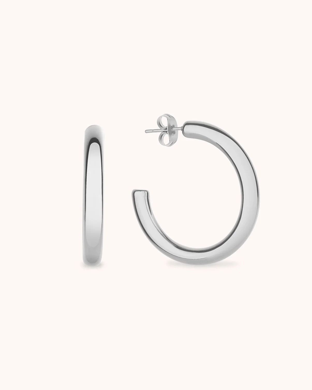 Medium Round Hoop Earrings in Silver