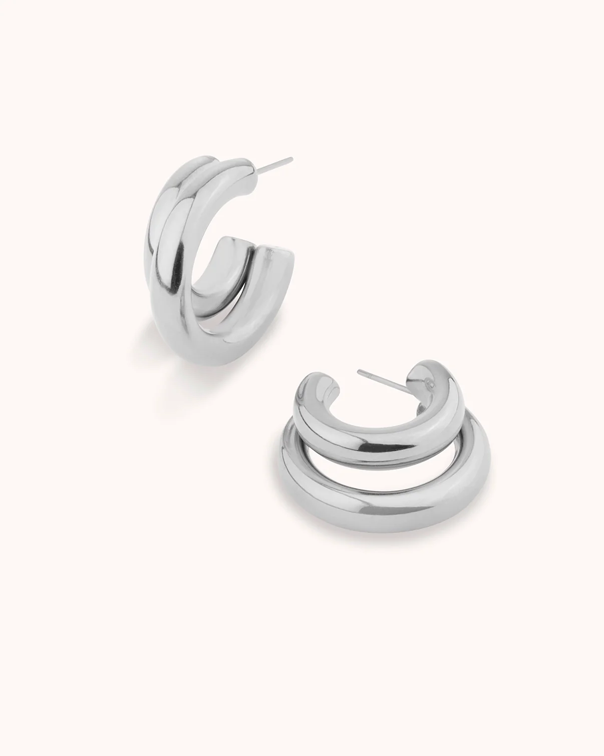Double Hoop Earrings in Silver - Image 3