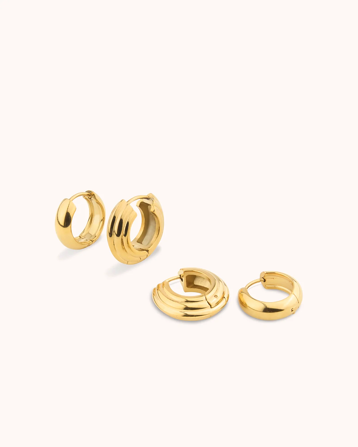 Smooth & Layered Hoop Earrings Pack in Gold - Image 3