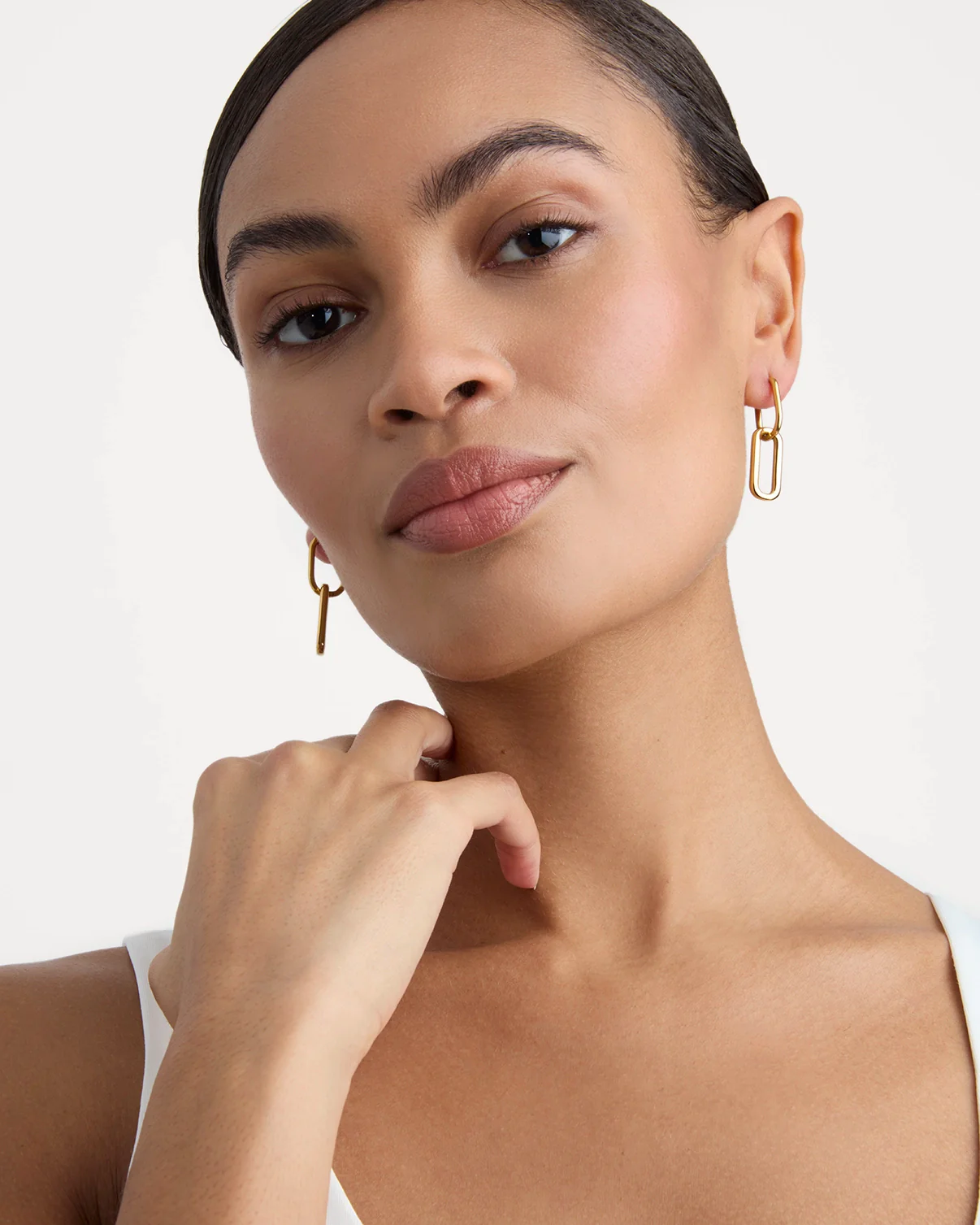 Waterproof Round Double Oval Hoop Earrings in Gold - Image 2