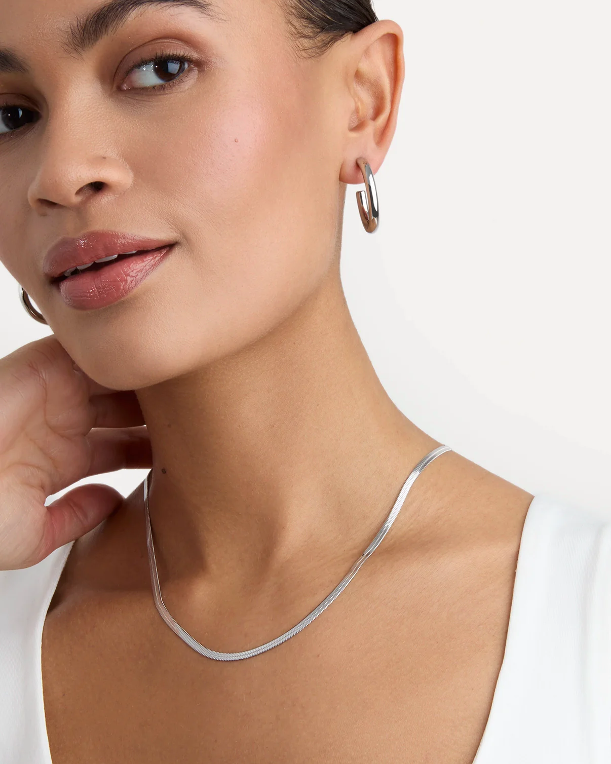 Waterproof Slinky Long Chain Necklace in Silver - Image 2