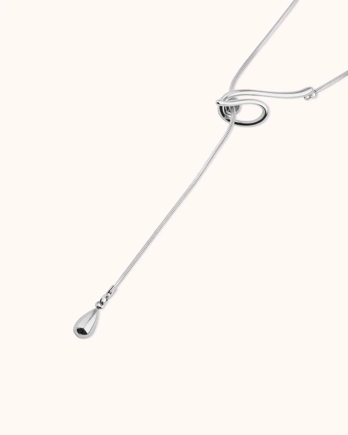 Waterproof Long Swirl Drop Lariat Necklace in Silver - Image 3