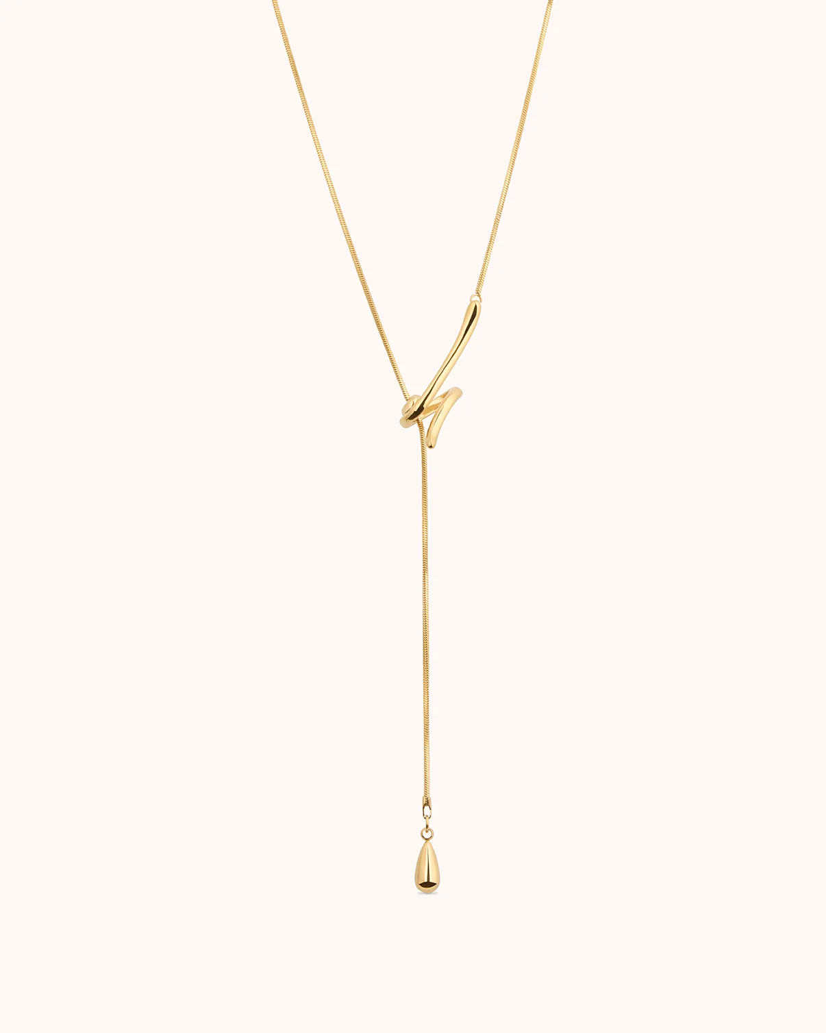 Waterproof Long Swirl Drop Lariat Necklace in Gold