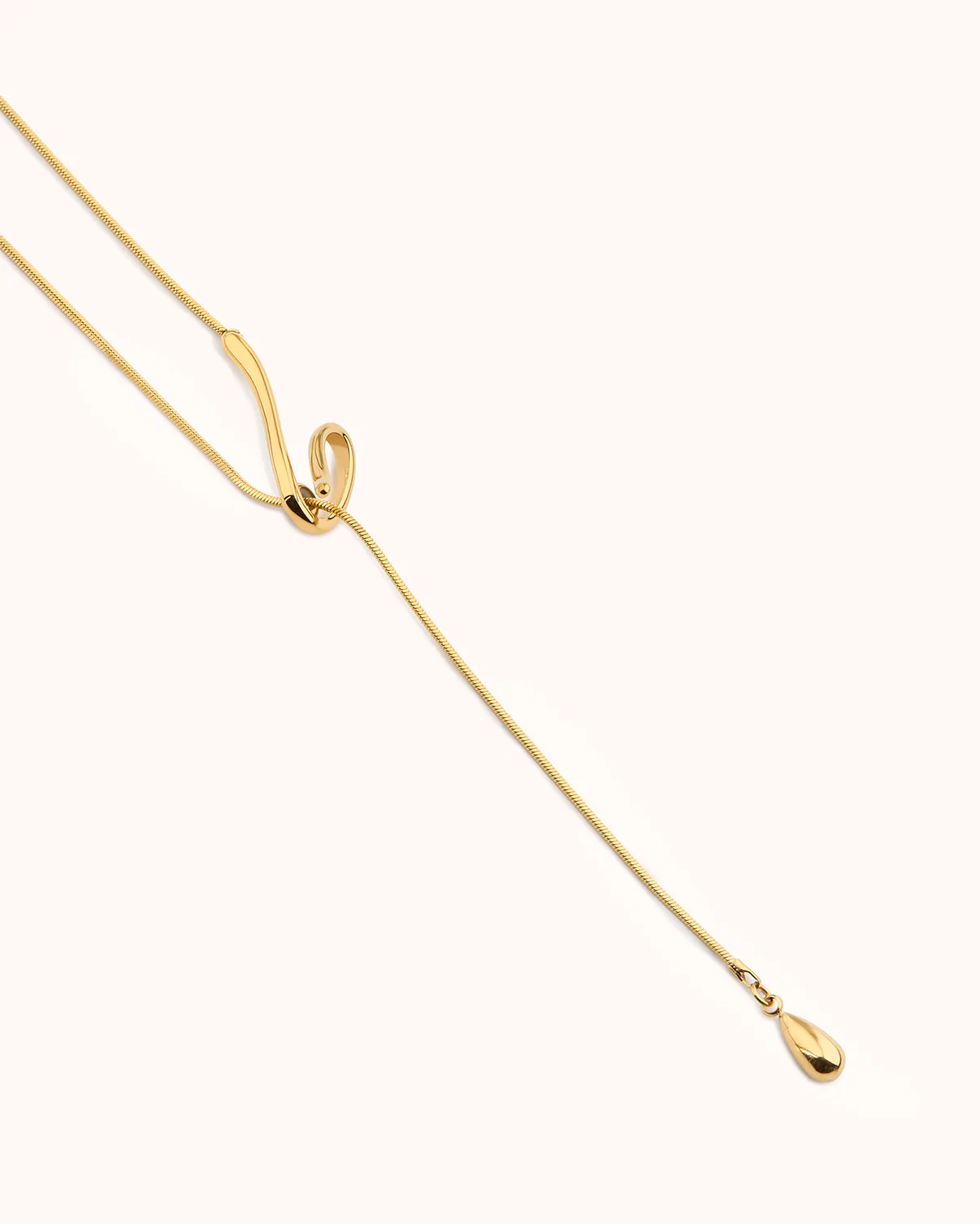 Waterproof Long Swirl Drop Lariat Necklace in Gold - Image 3