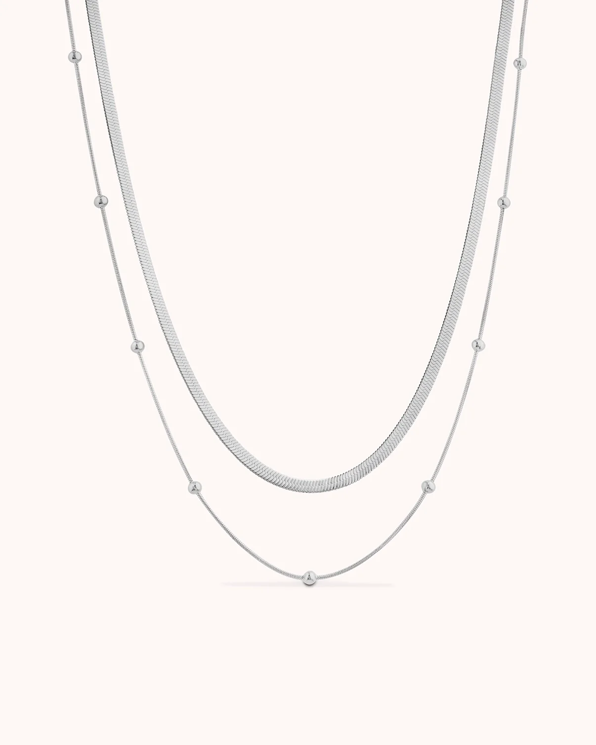 Waterproof Double Layered Station Necklace in Silver