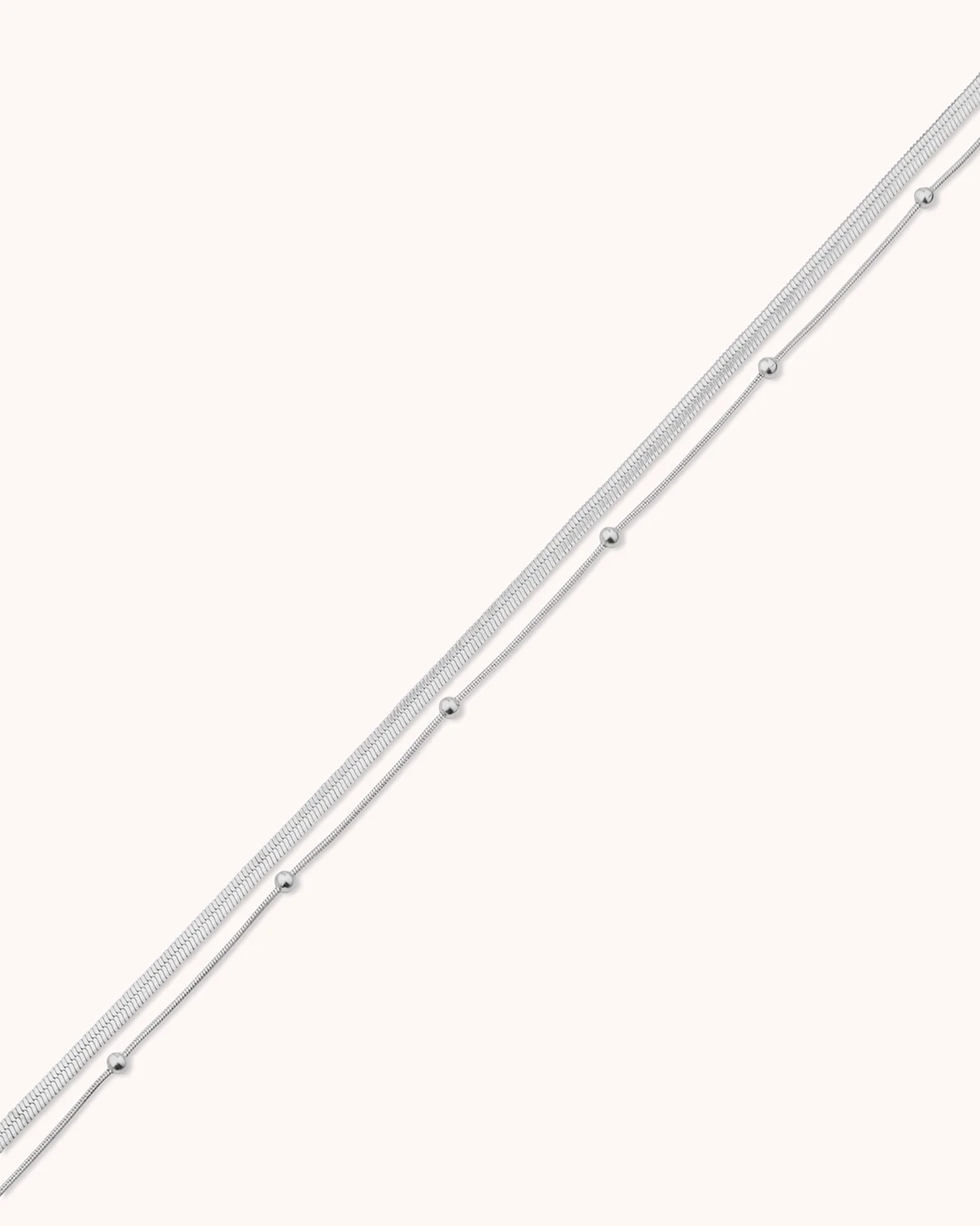 Waterproof Double Layered Station Necklace in Silver - Image 2