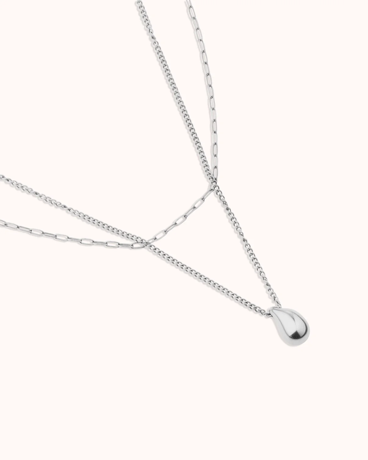 Double Layered Pendant Necklace in Silver - Image 3