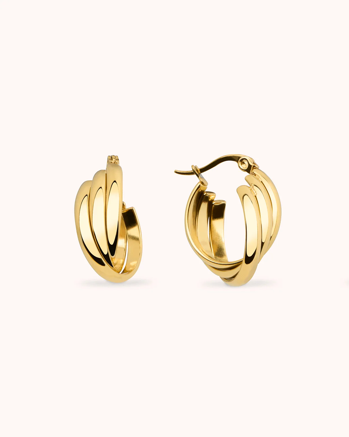 Waterproof Triple Layer Twisted Hoop Earrings in Gold