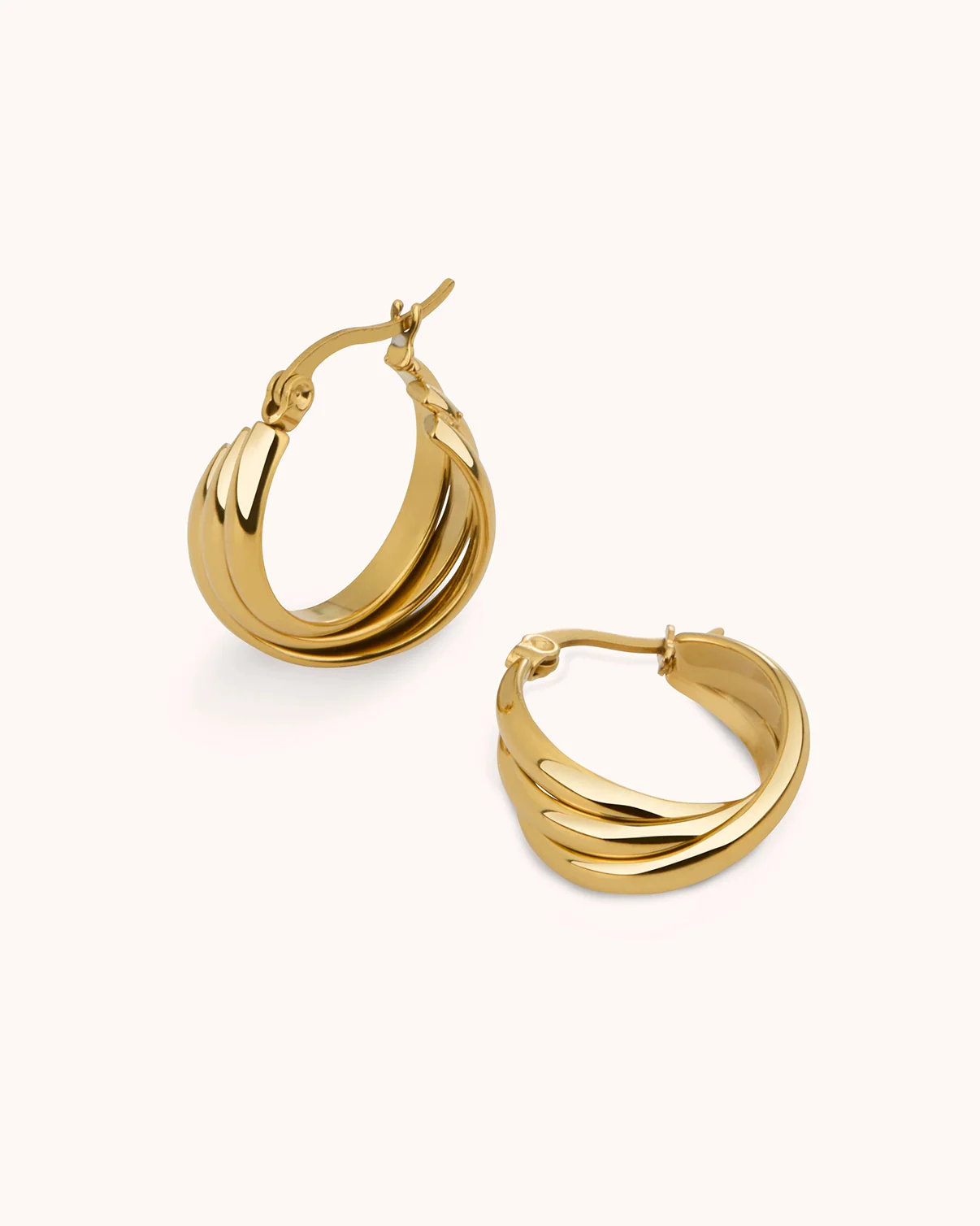 Waterproof Triple Layer Twisted Hoop Earrings in Gold - Image 3
