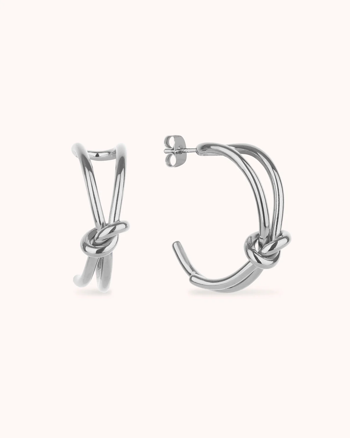 Waterproof Double Layered Knot Hoop Earrings in Silver