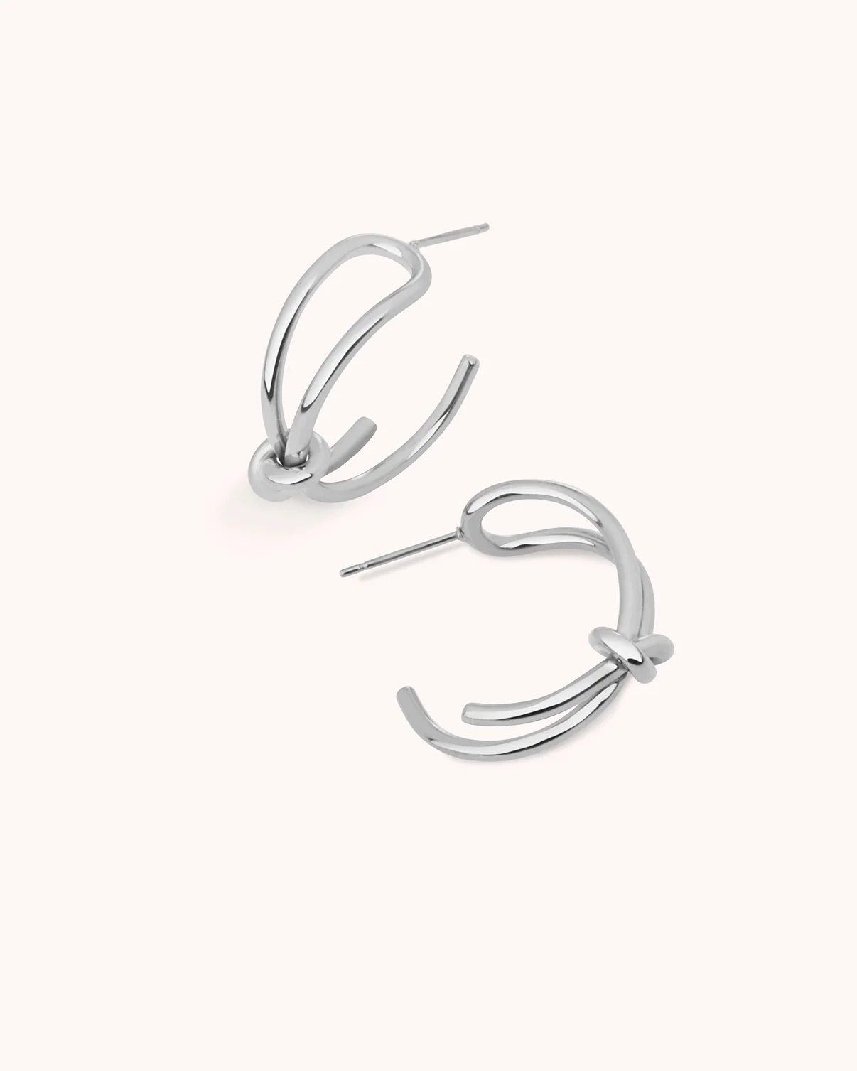 Waterproof Double Layered Knot Hoop Earrings in Silver - Image 3