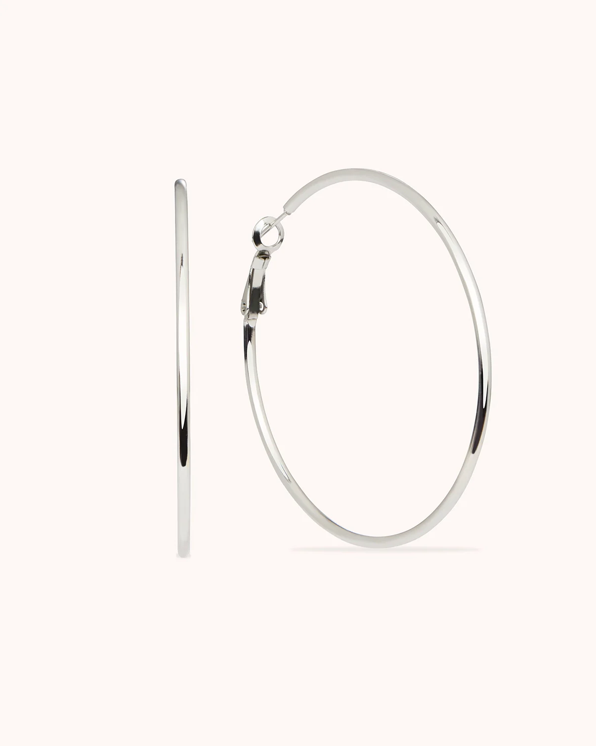 Large Thin Round Hoop Earrings in Silver
