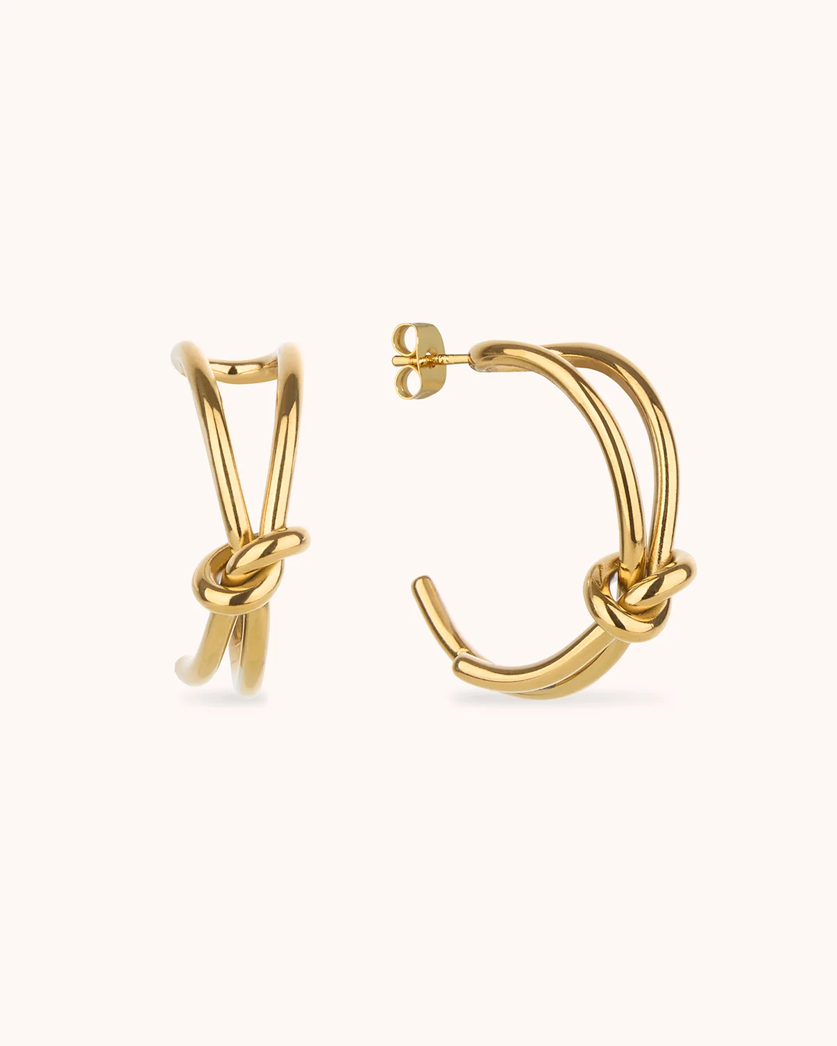 Waterproof Double Layered Knot Hoop Earrings in Gold