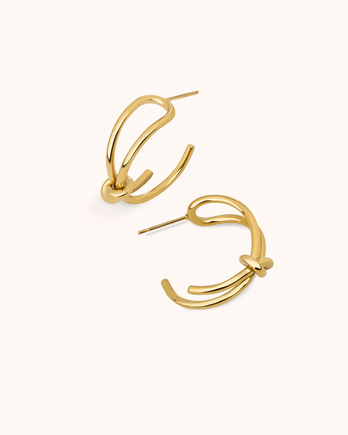 Waterproof Double Layered Knot Hoop Earrings in Gold - Image 3