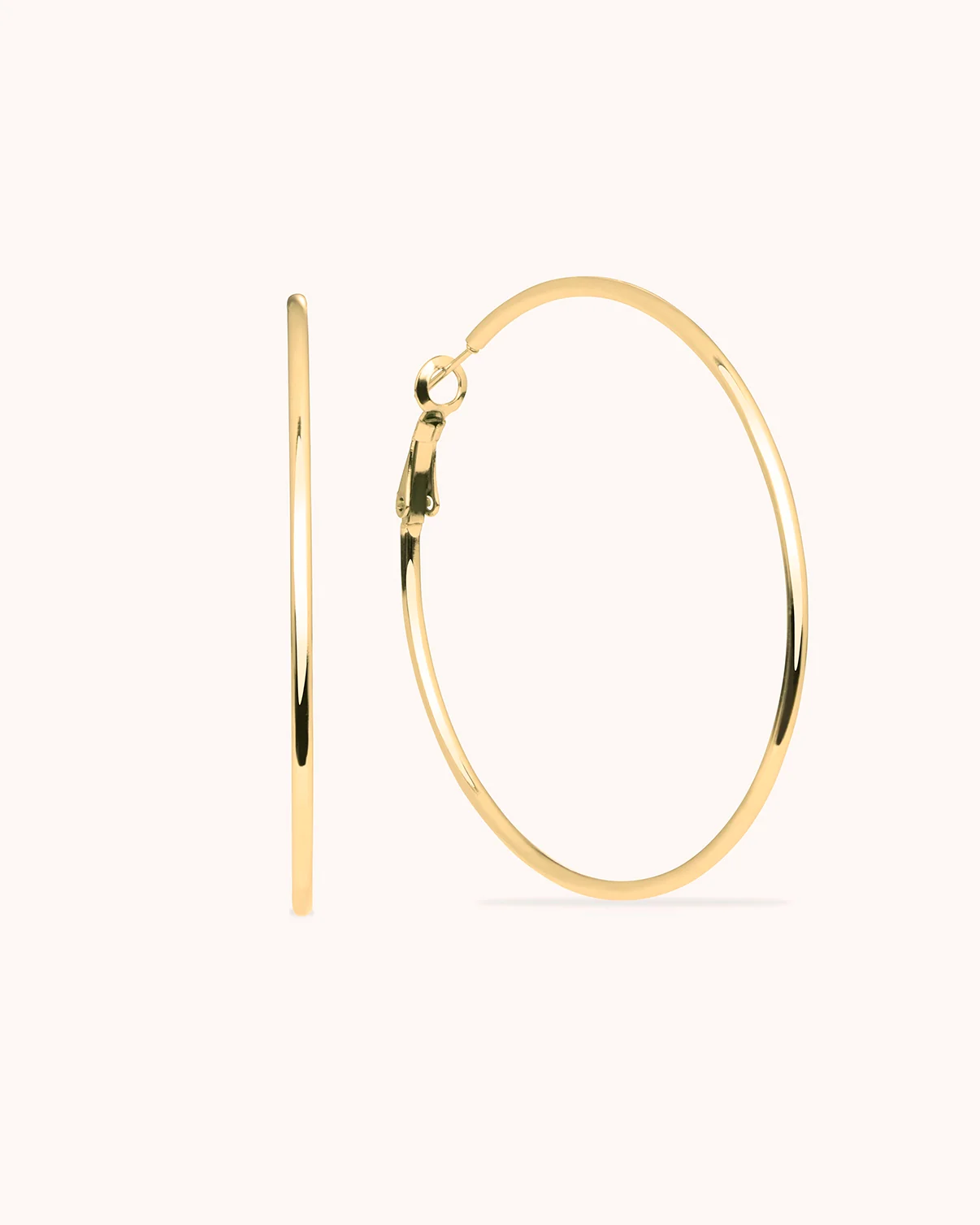 Waterproof Large Thin Round Hoops in Gold