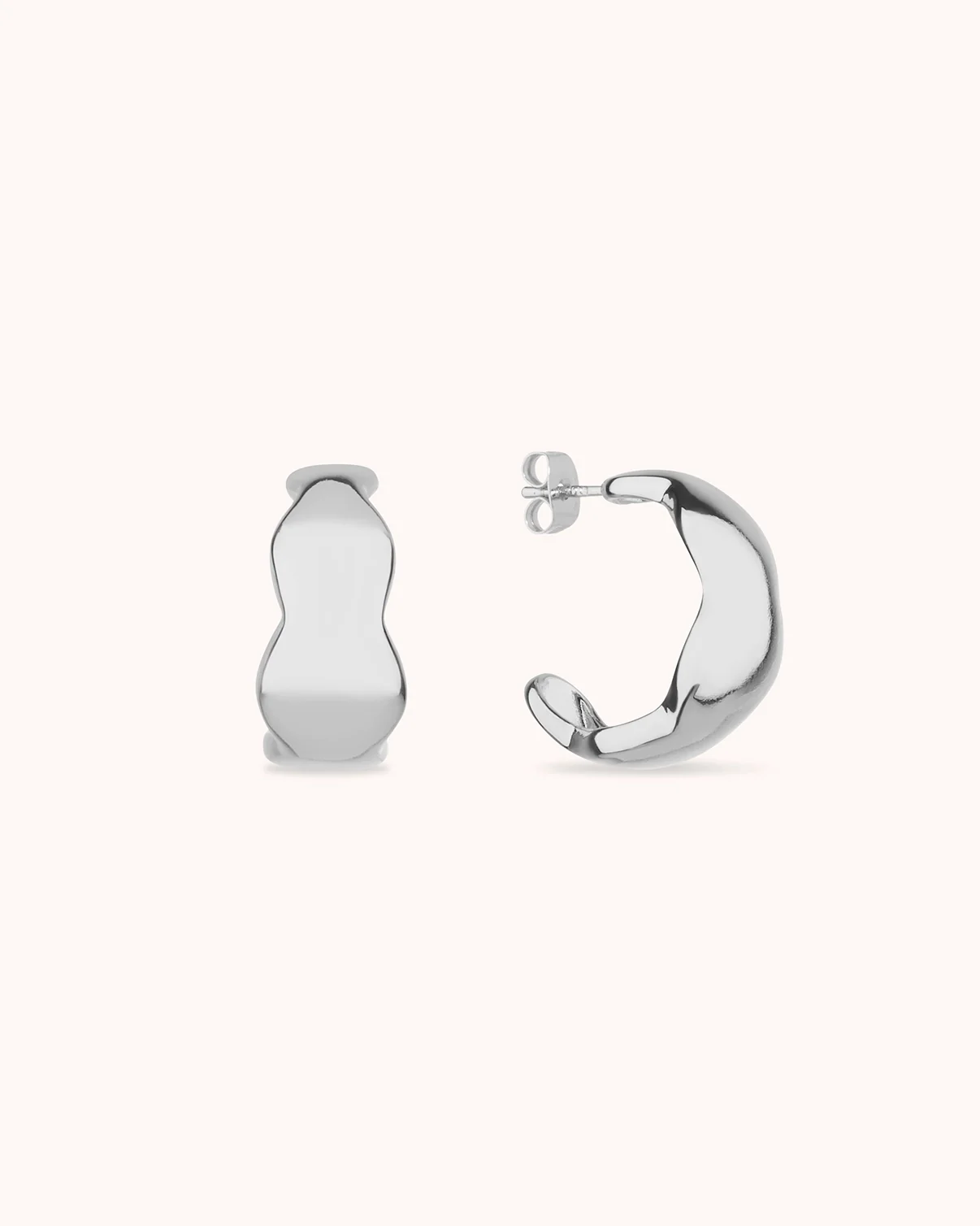 Wavy Edge Hoops in Silver