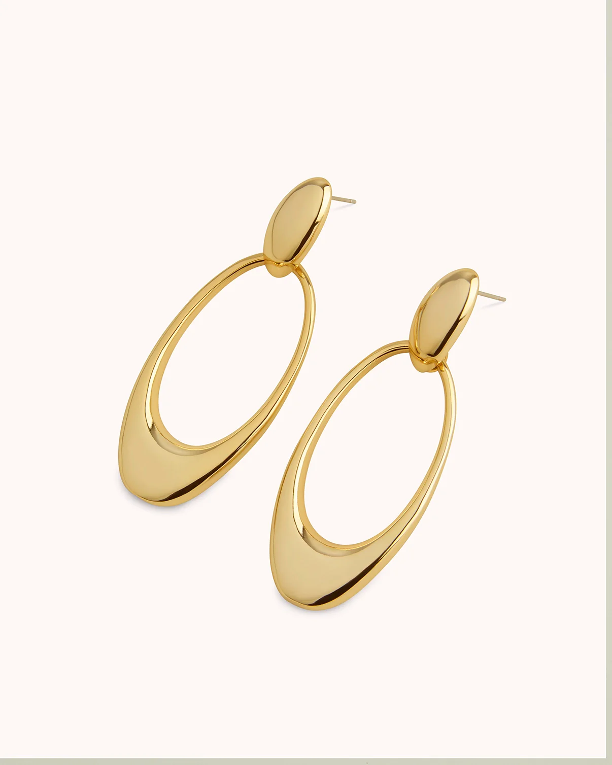 Large Oval Drop Stud Earrings in Gold - Image 3