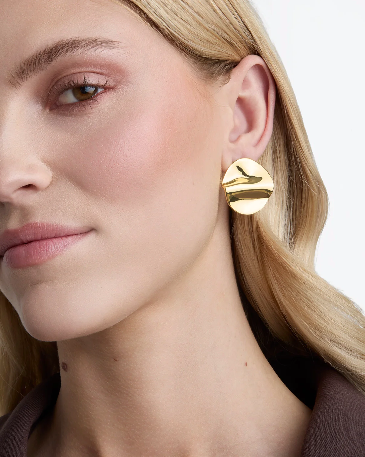 Molten Disc Statement Studs in Gold - Image 2
