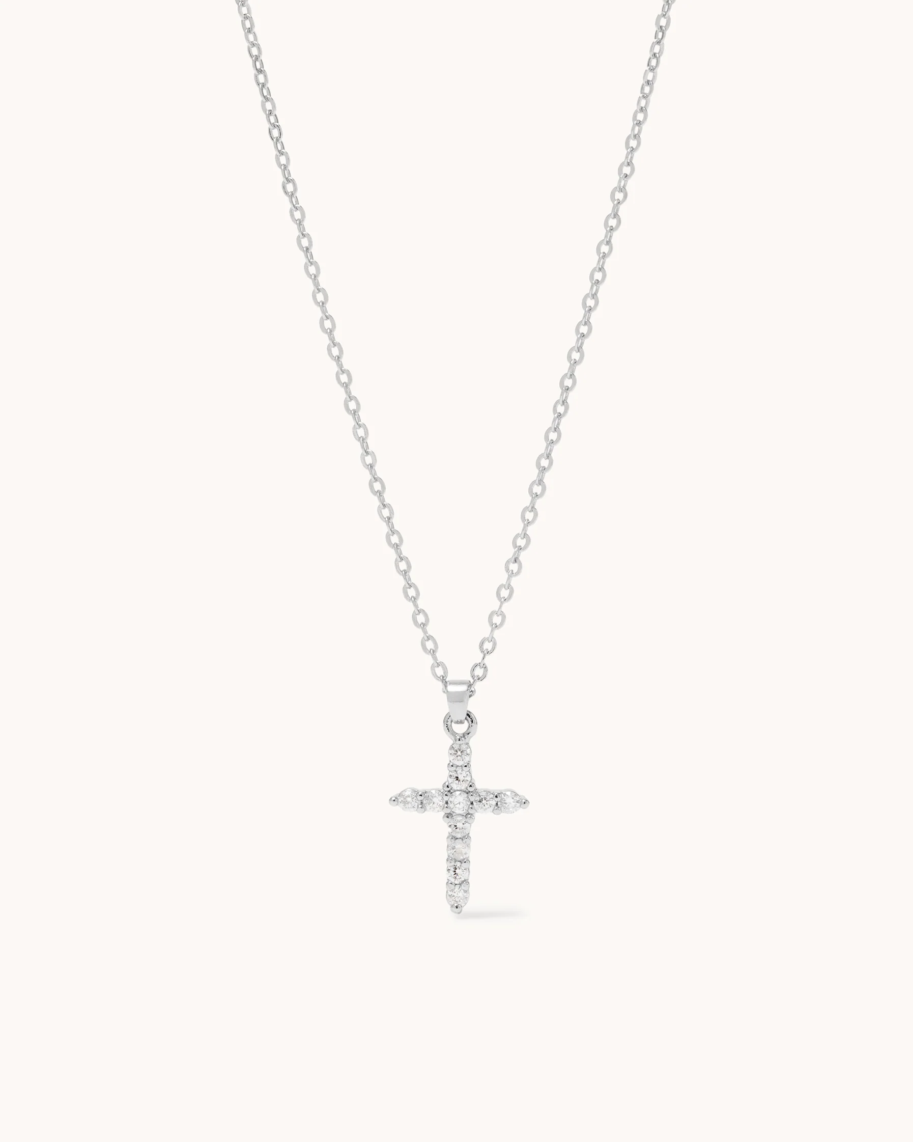 Cubic Zirconia Cross Pendant Necklace in Silver