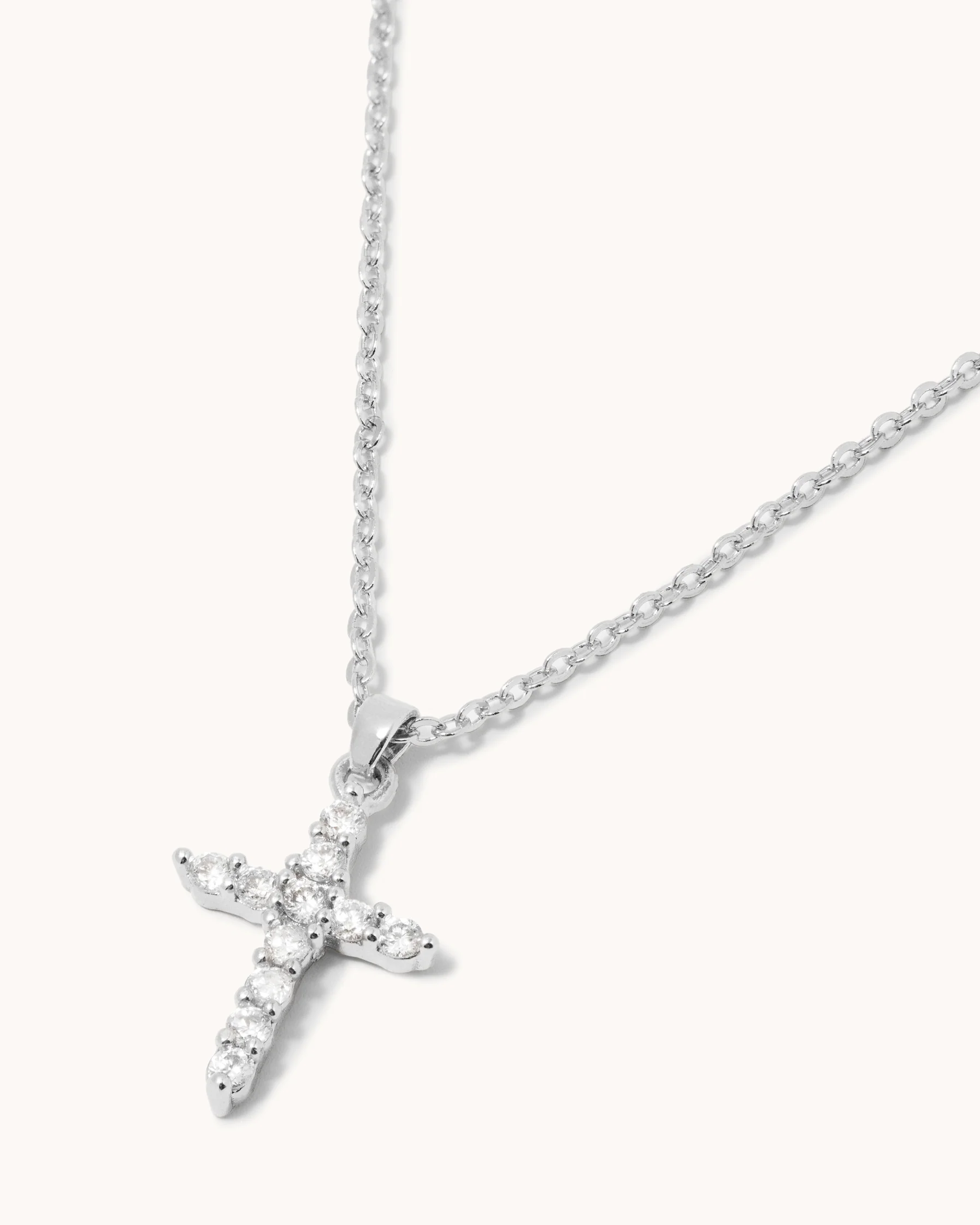 Cubic Zirconia Cross Pendant Necklace in Silver - Image 2