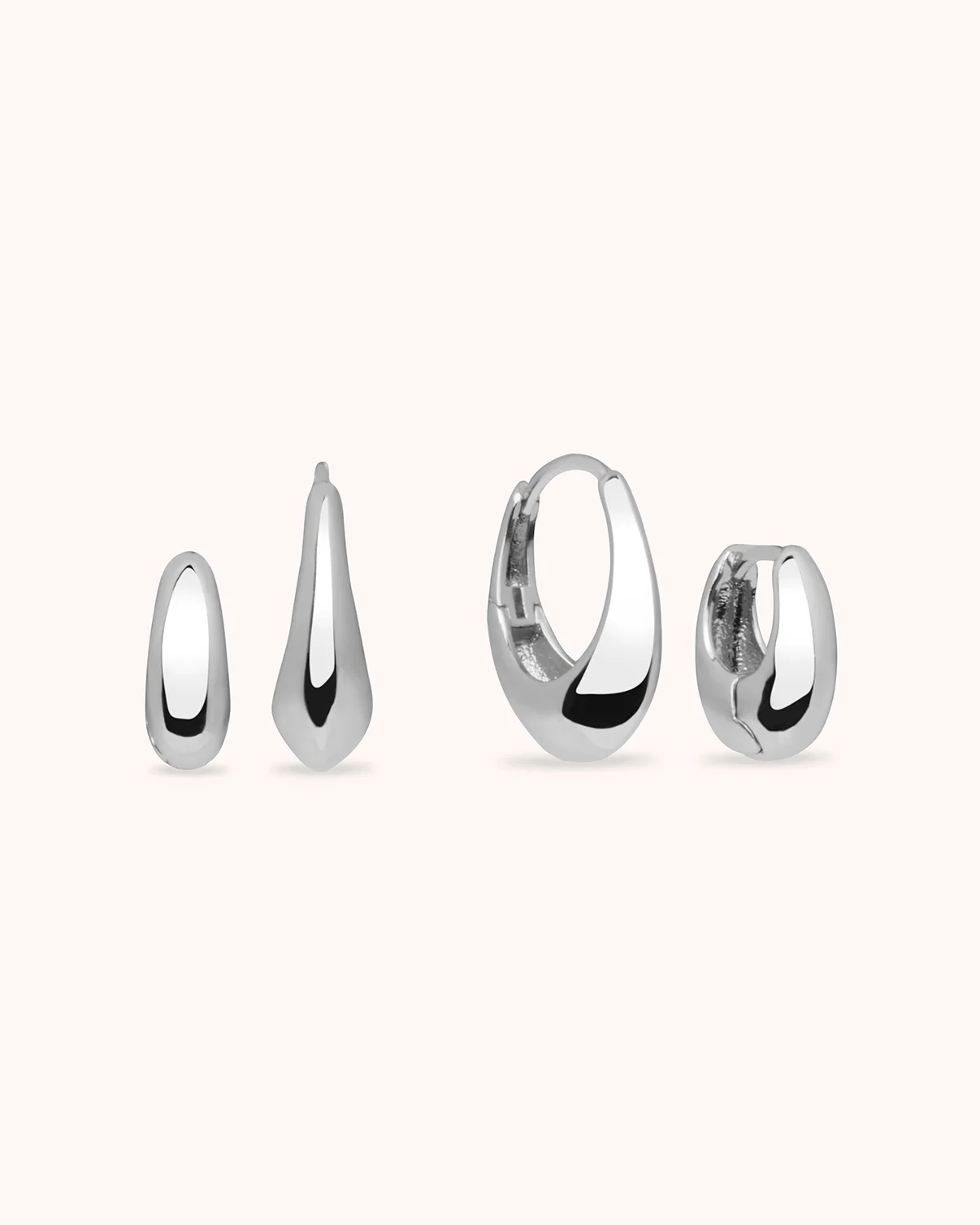 2-Pack Oval Seamless Huggie Hoop Earrings in Silver