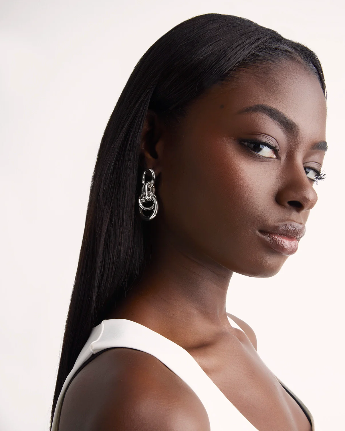 Twisted Circle Drop Earrings in Silver - Image 2