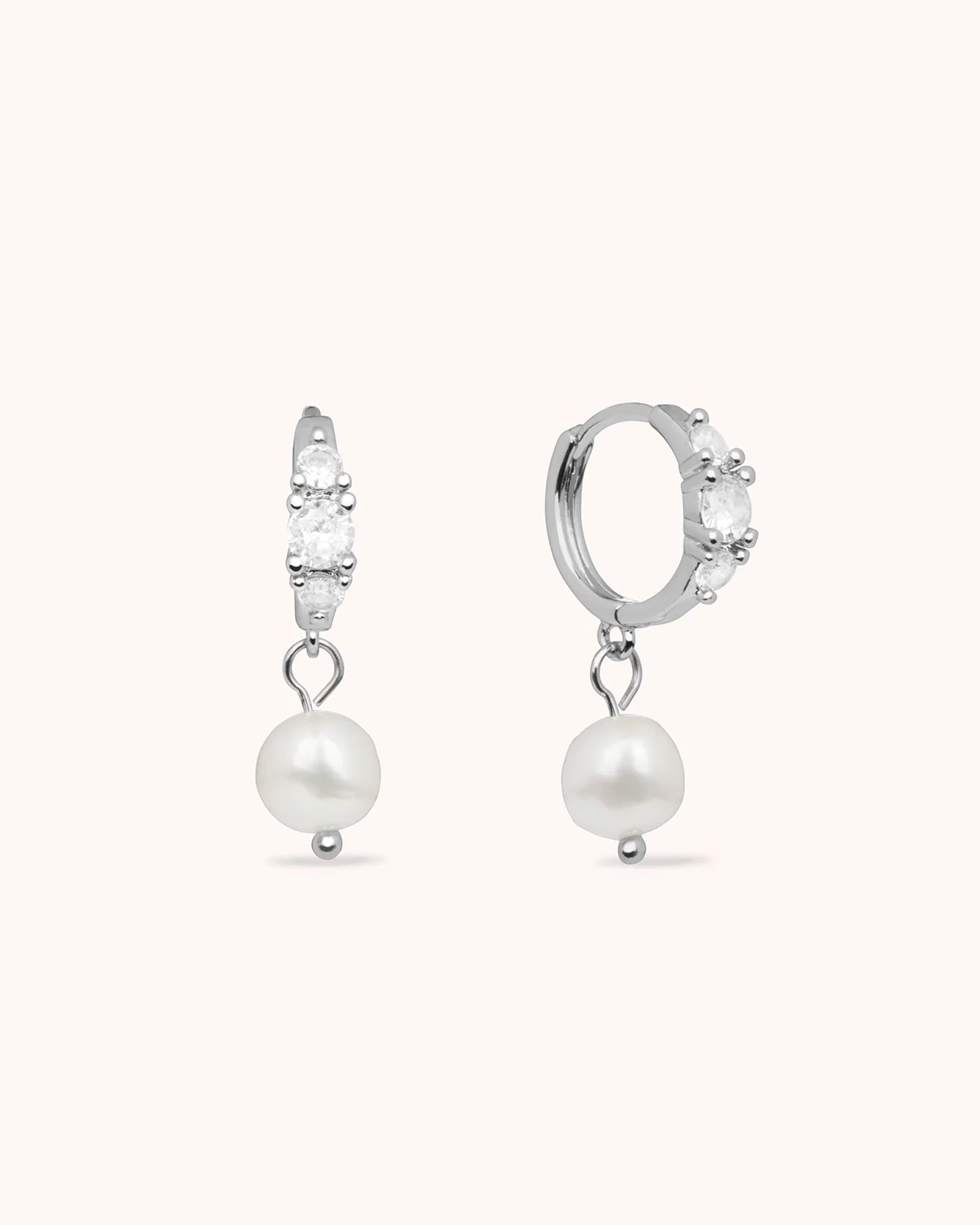 Cubic Zirconia and Pearl Drop Earrings in Silver