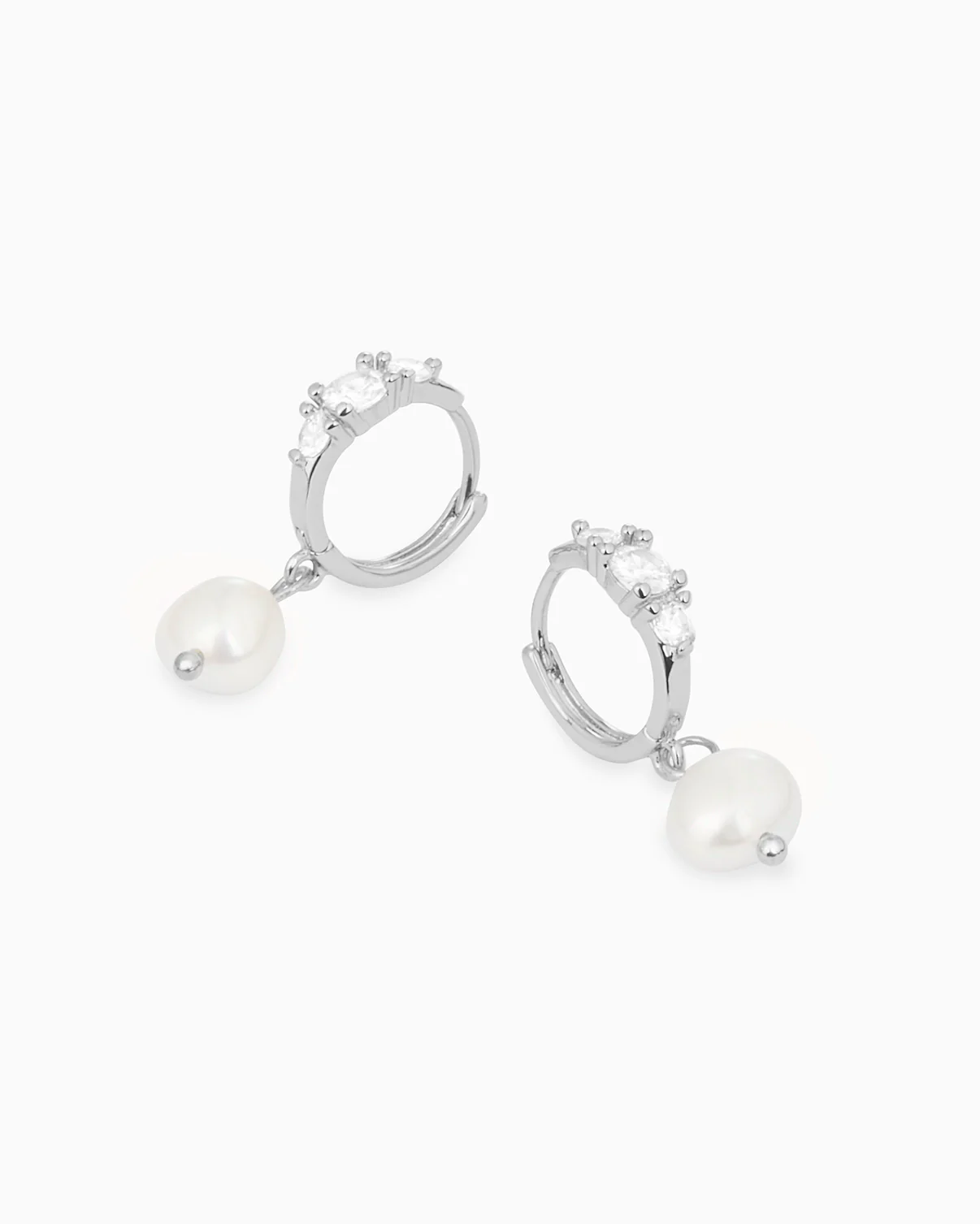 Cubic Zirconia and Pearl Drop Earrings in Silver - Image 3