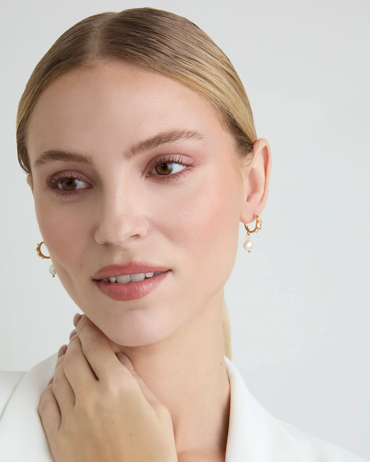 Cubic Zirconia Pearl Drop Hoops in Gold - Image 3