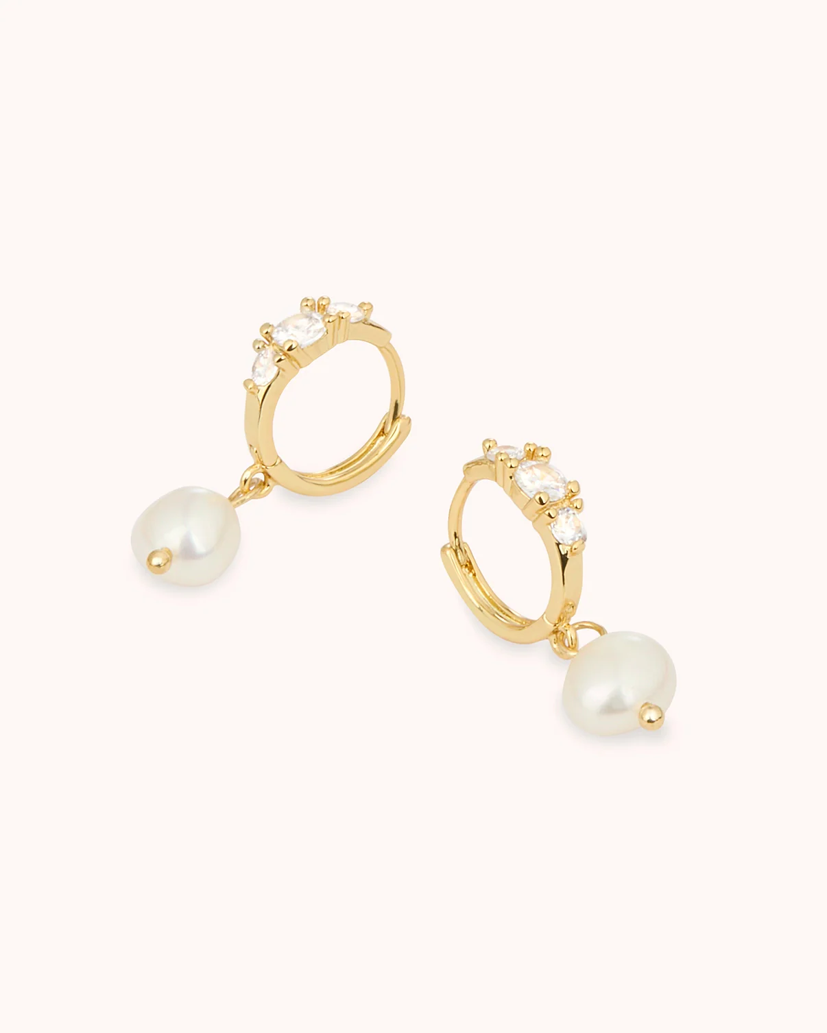 Cubic Zirconia Pearl Drop Hoops in Gold - Image 4