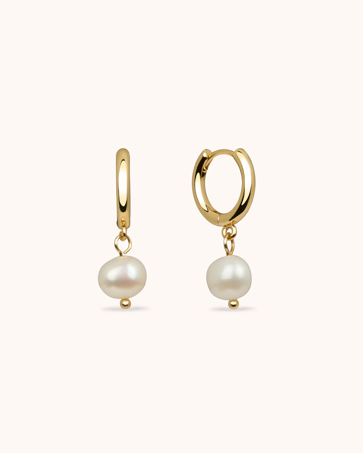 Round Pearl Drop Hoops in Gold