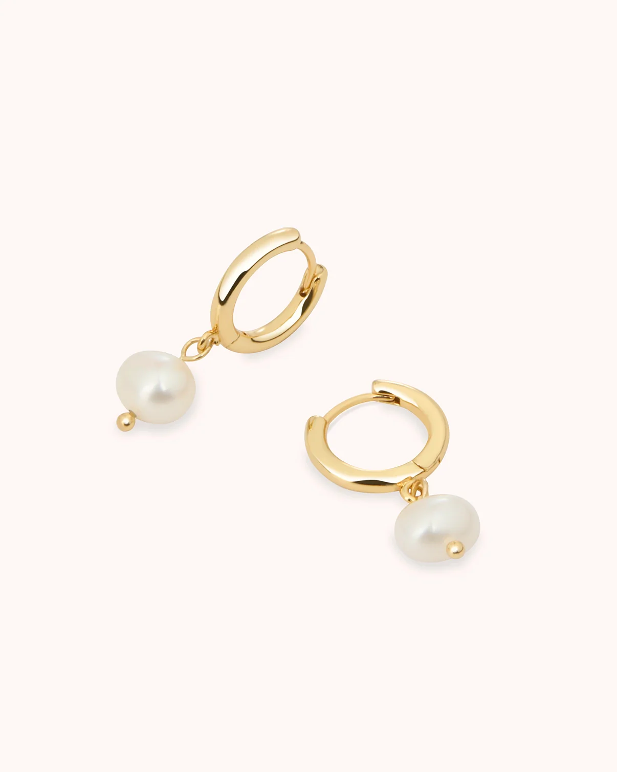Round Pearl Drop Hoops in Gold - Image 3