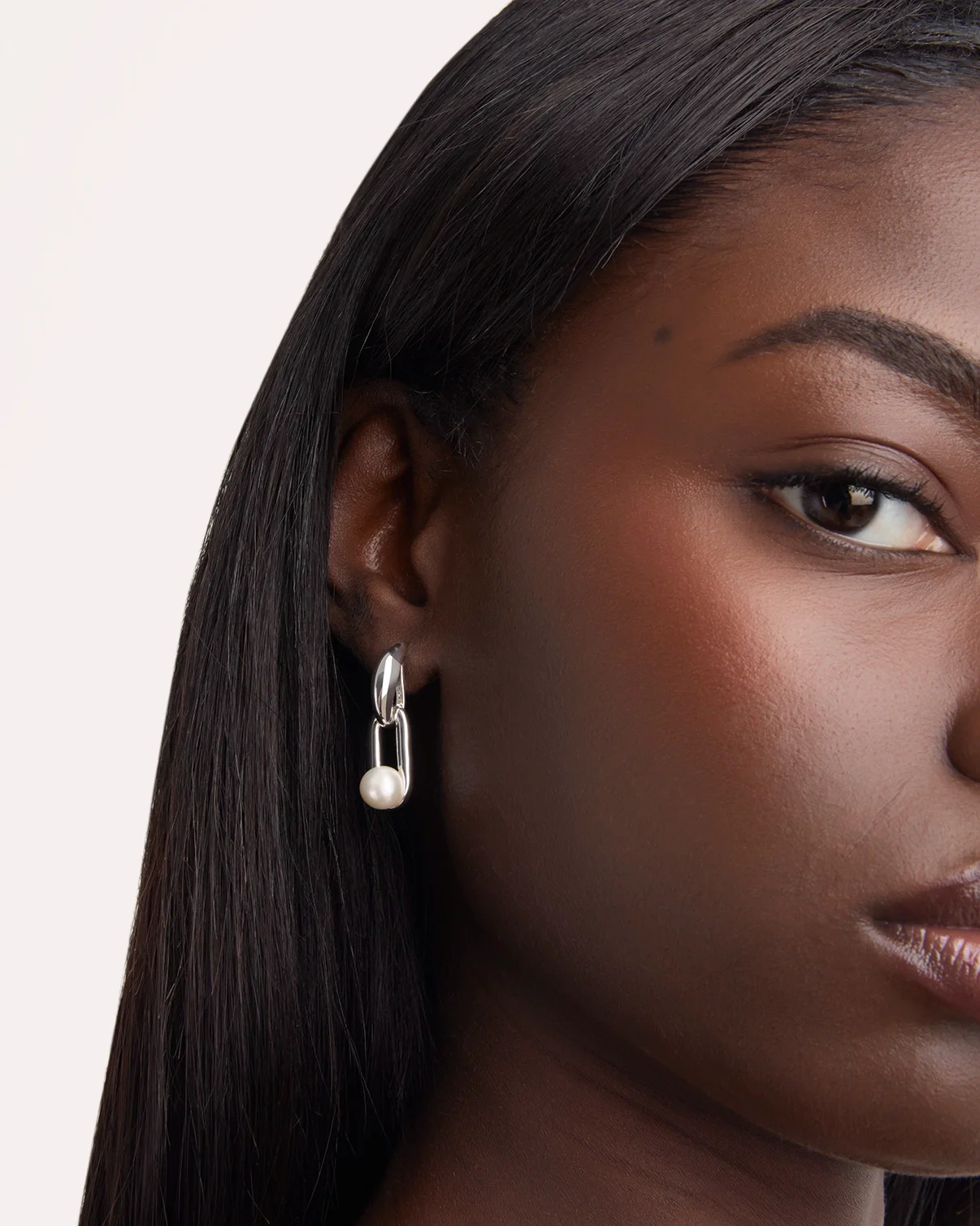 Pearl Linked Drop Earrings in Silver - Image 2