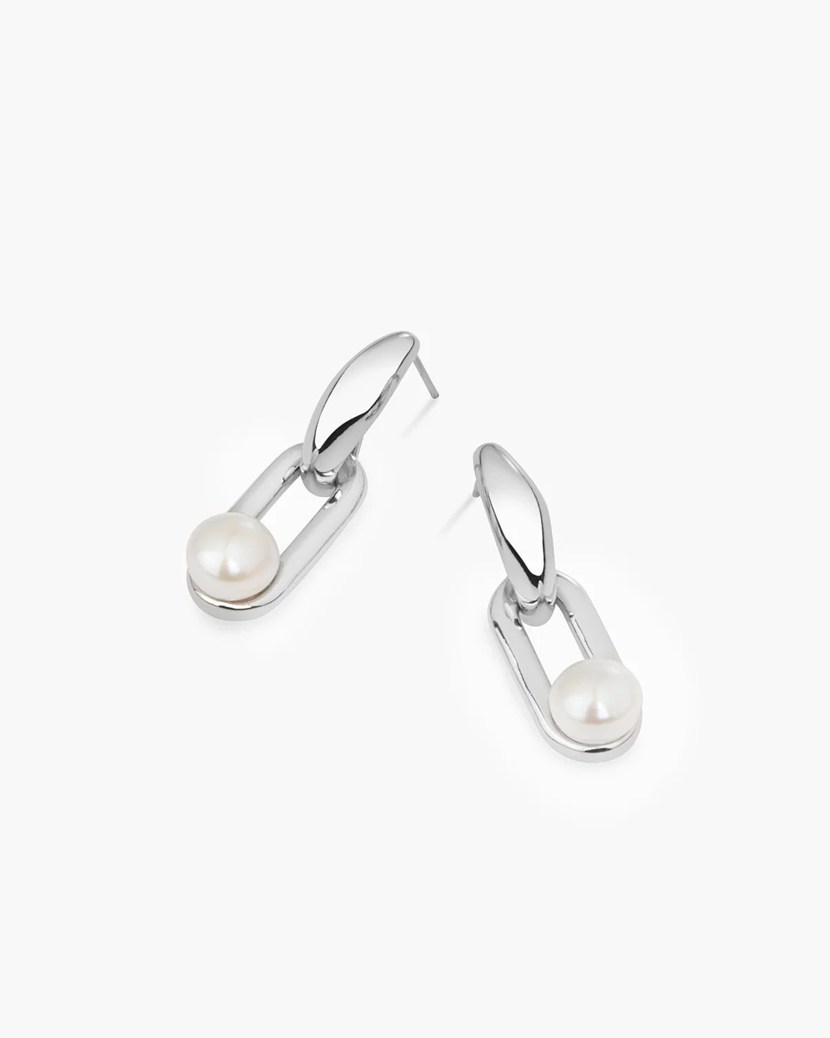 Pearl Linked Drop Earrings in Silver - Image 3