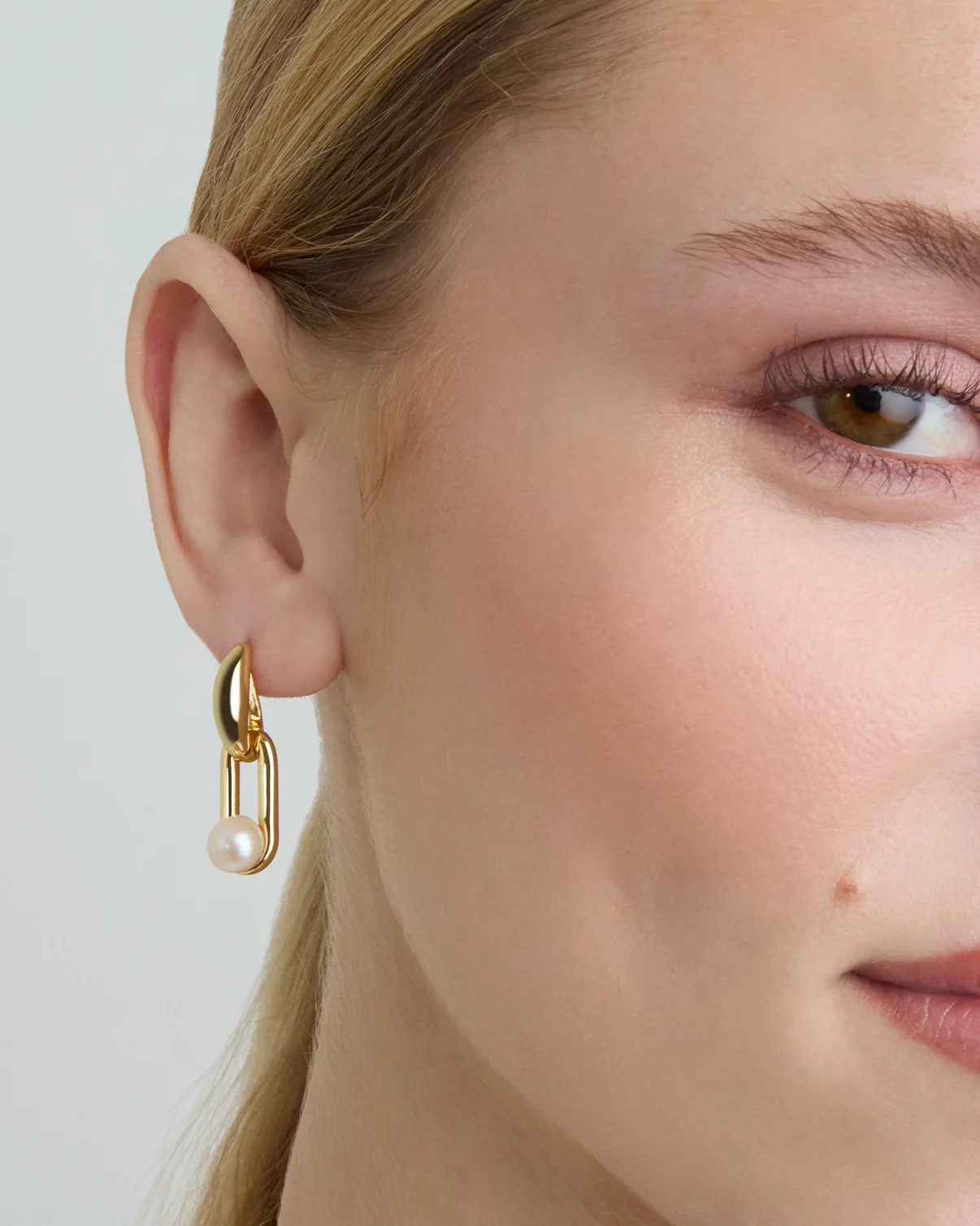 Pearl Linked Drop Earrings in Gold - Image 2
