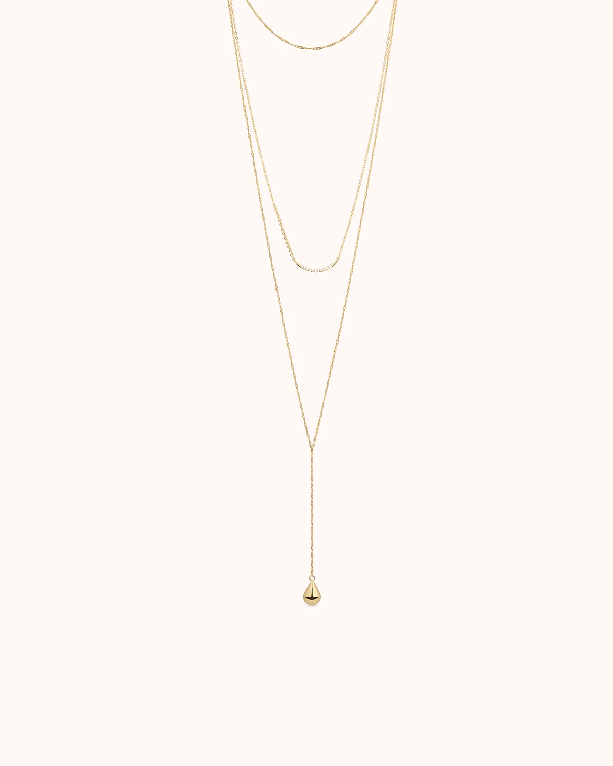Triple Layered Ball Detail Lariat Necklace in Gold