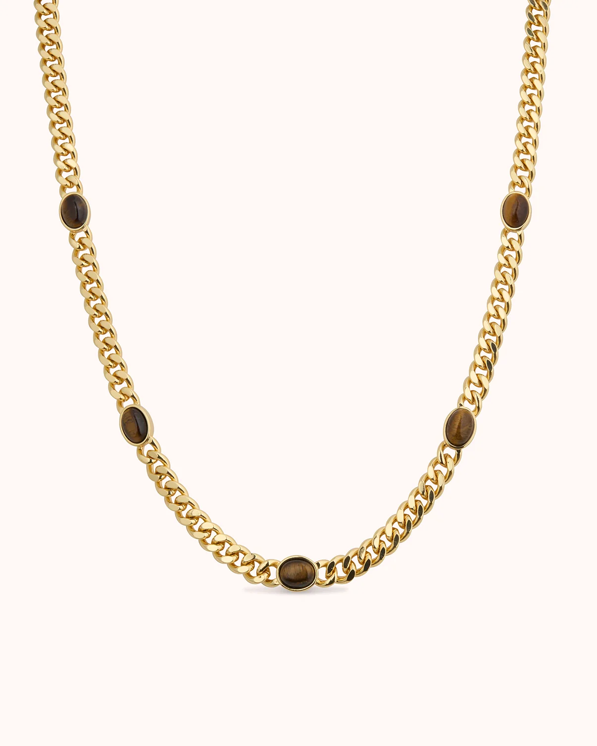 Tiger's Eye Station Chain Necklace in Gold