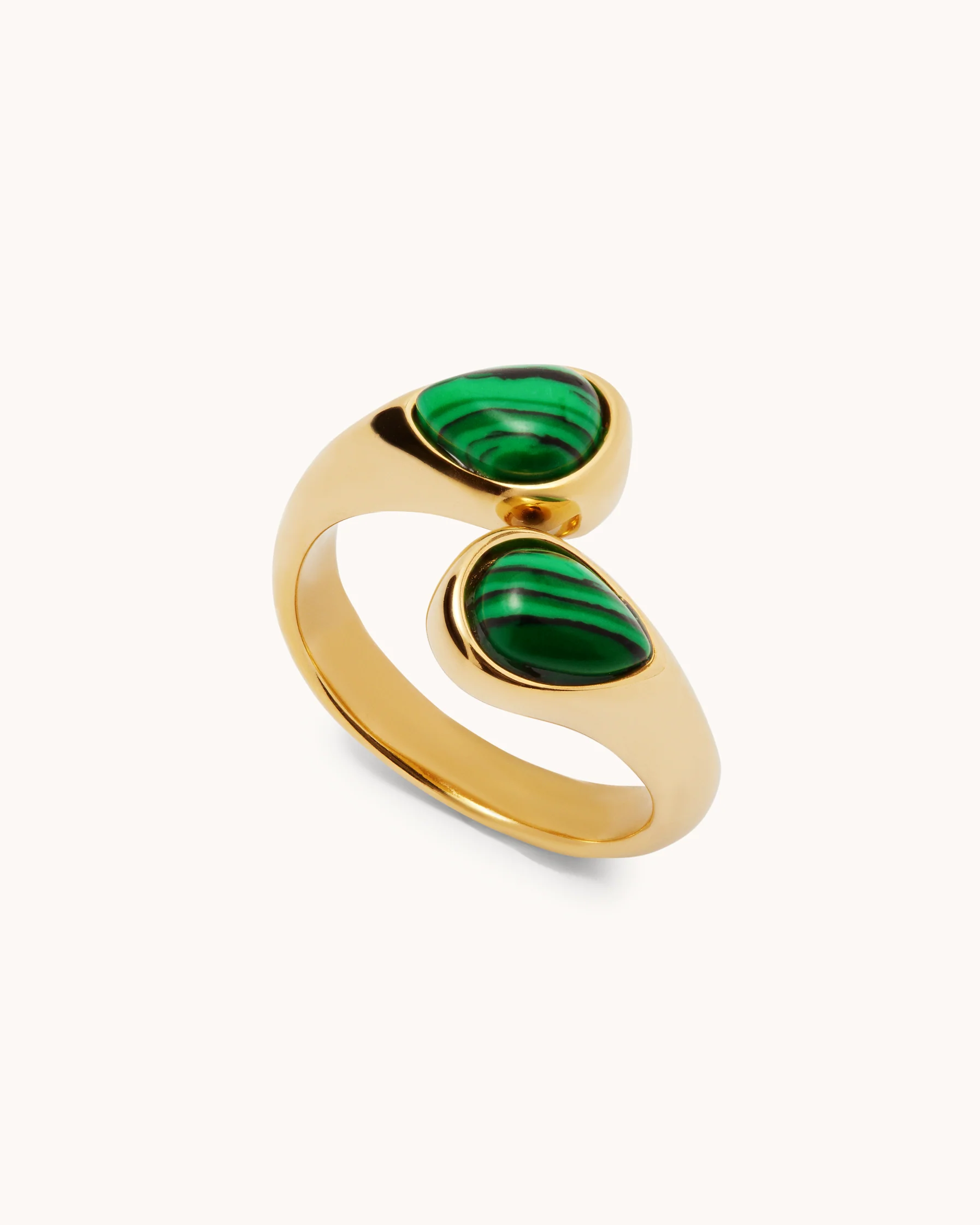 Waterproof Double Semi-Precious Wrap Ring in Gold - Image 2