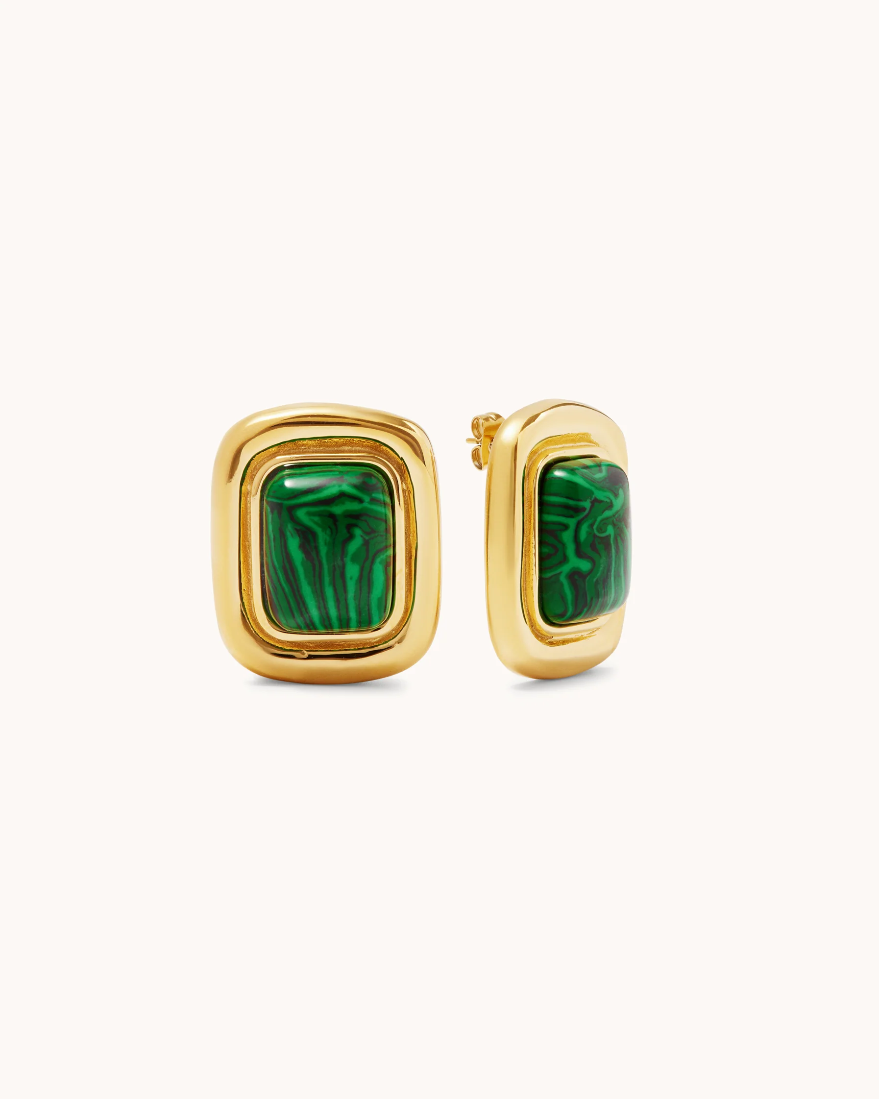 Green Statement Stud Earrings in Gold