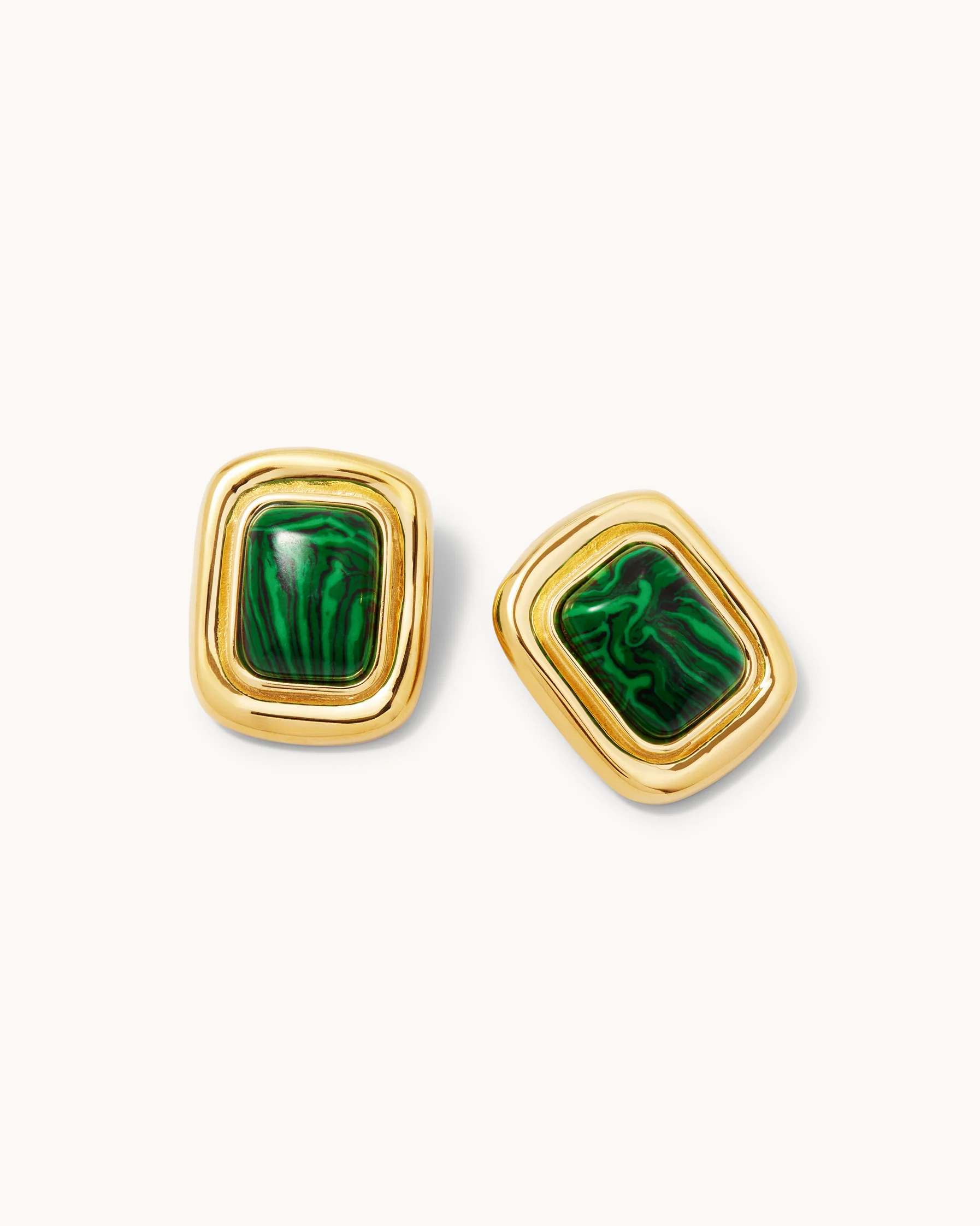 Green Statement Stud Earrings in Gold - Image 2