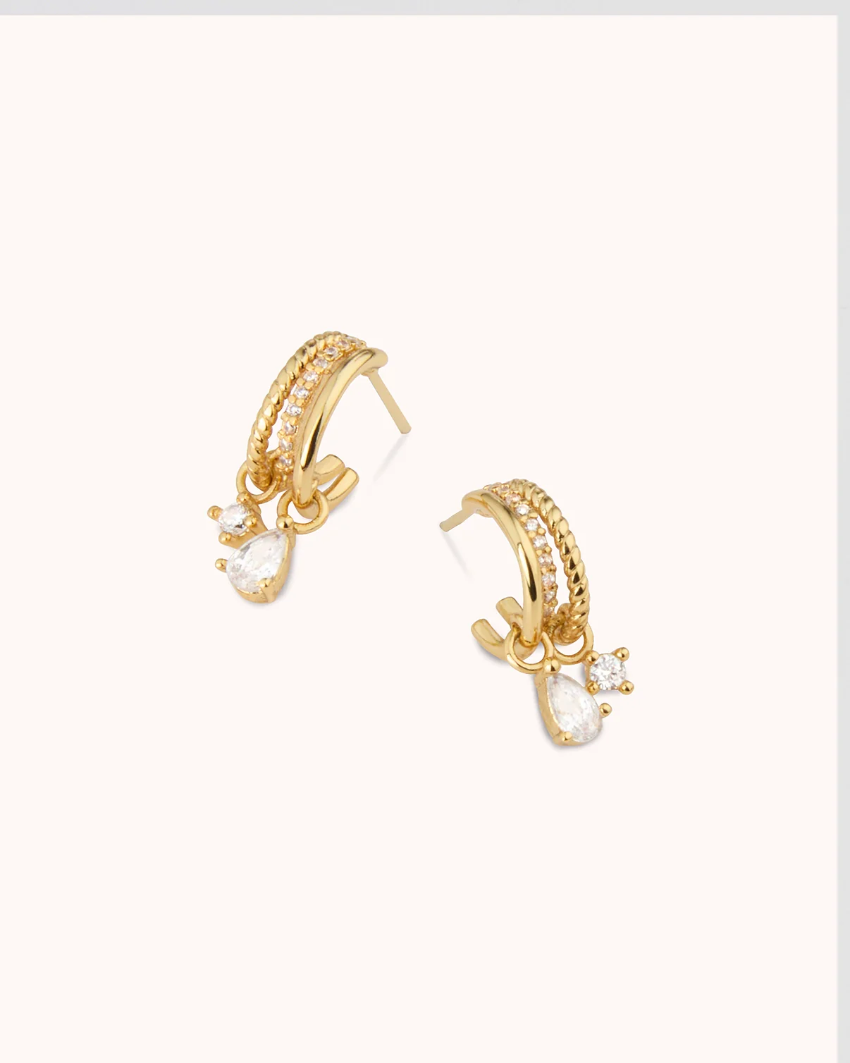 Double Cubic Zirconia Drop Huggies in Gold - Image 2
